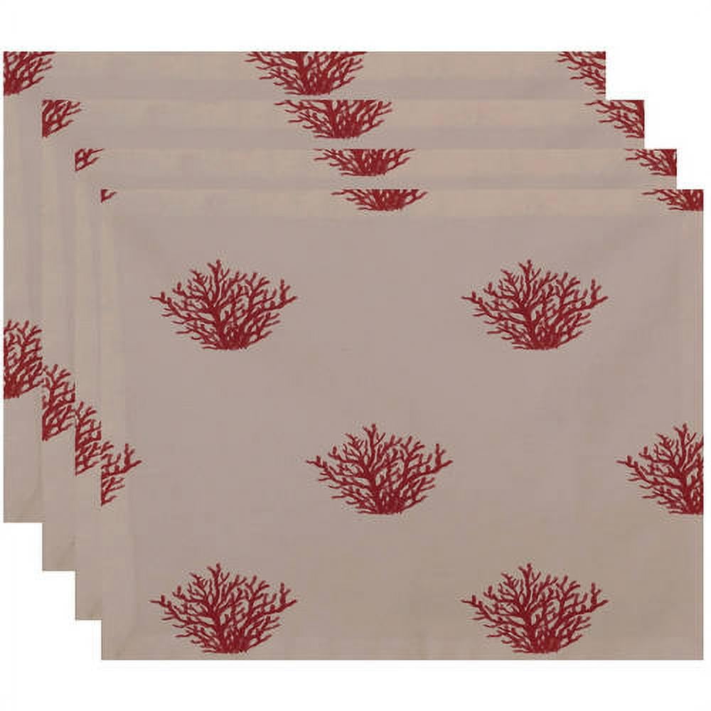 Simply Daisy 18" x 14" Coral Corral Coastal Print Placemats, Set of 4
