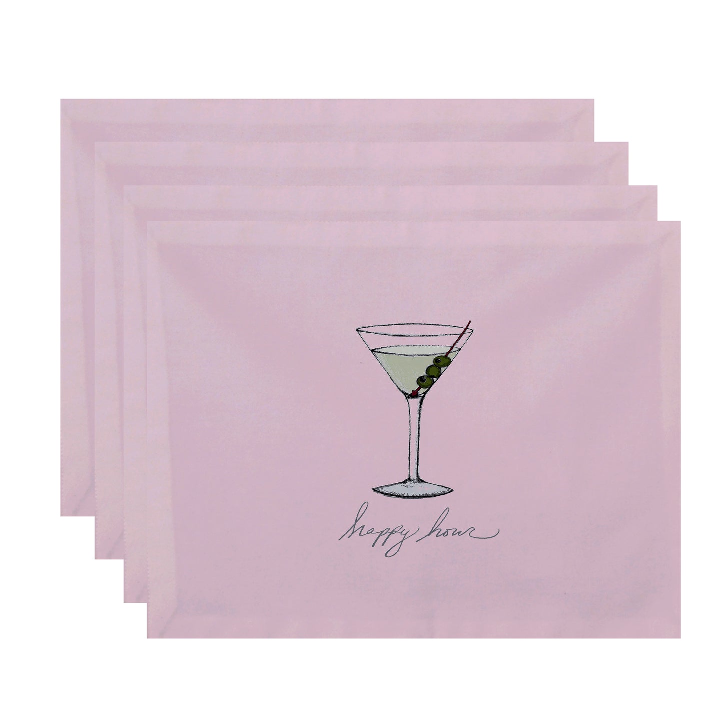 Simply Daisy, 18 x 14 Inch Martini Glass Happy Hour Geometric Print Placemat (set of 4), Pink