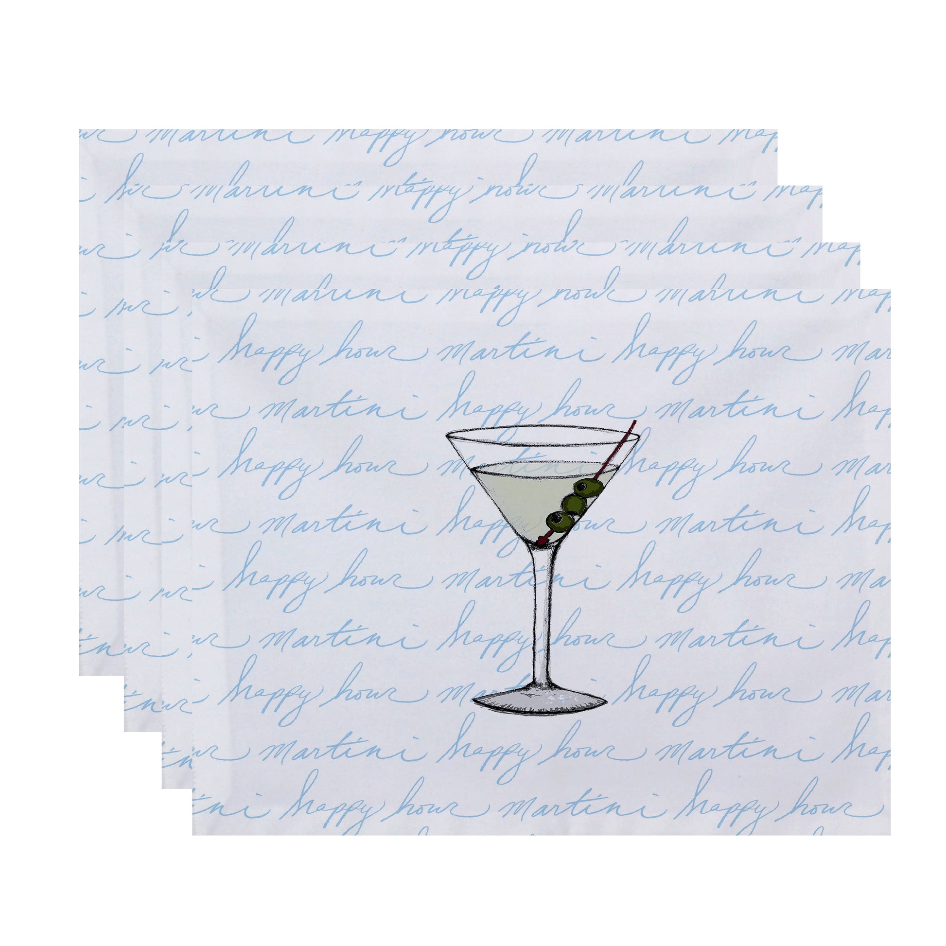Simply Daisy, 18 x 14 Inch Martini Glass Text Fade Geometric Print Placemat (set of 4), Pale Blue