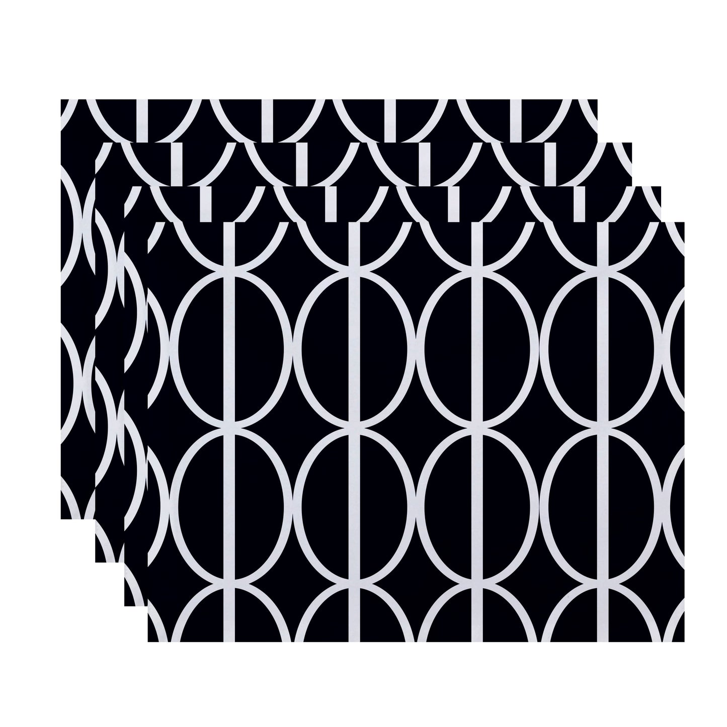 Simply Daisy, 18 x 14 Inch Ovals Go \'Round Geometric Print Placemat (set of 4), Navy Blue