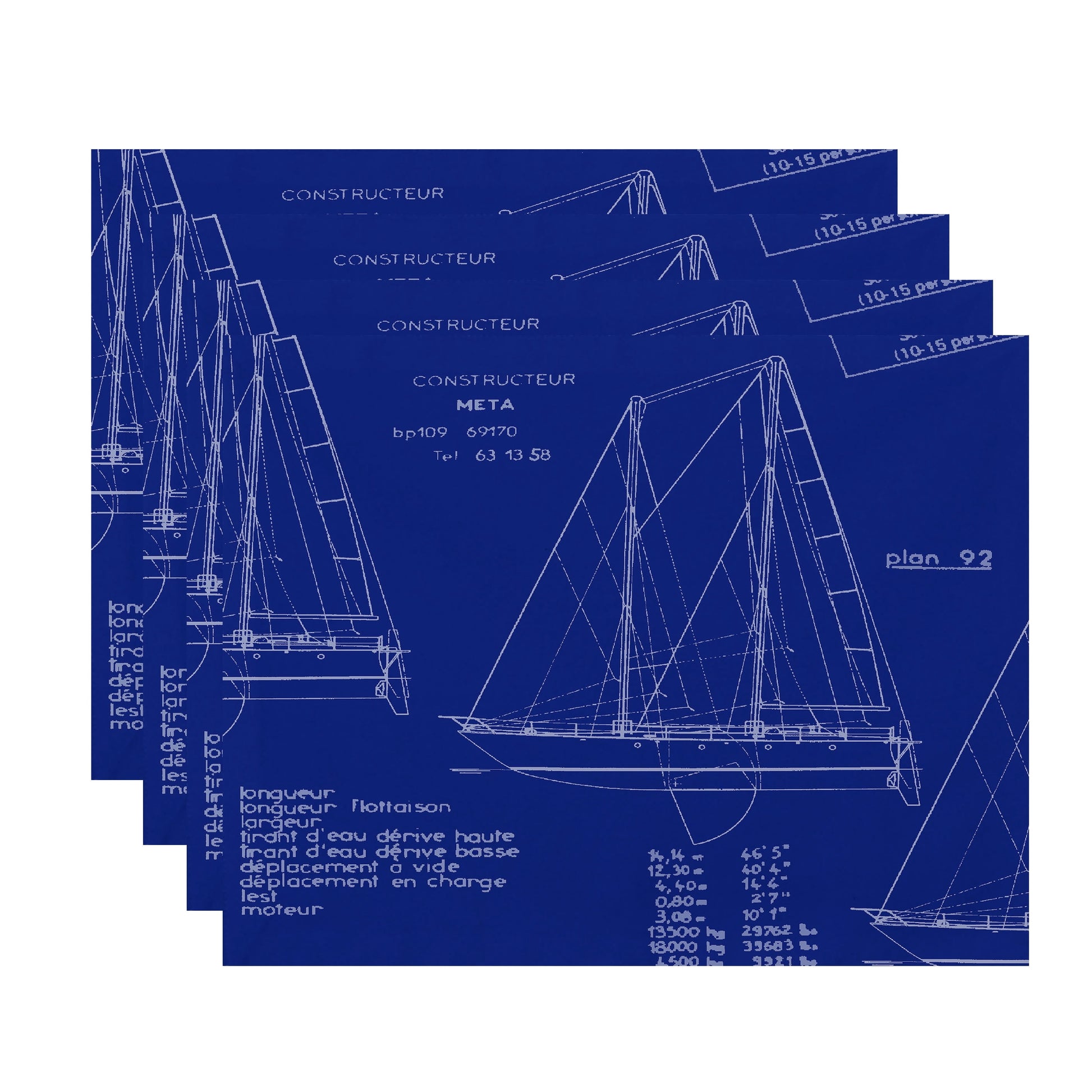 Simply Daisy, 18 x 14 Inch, Sail Plan Trio, Geometric Print Placemat (Set of 4), Blue Print Blue
