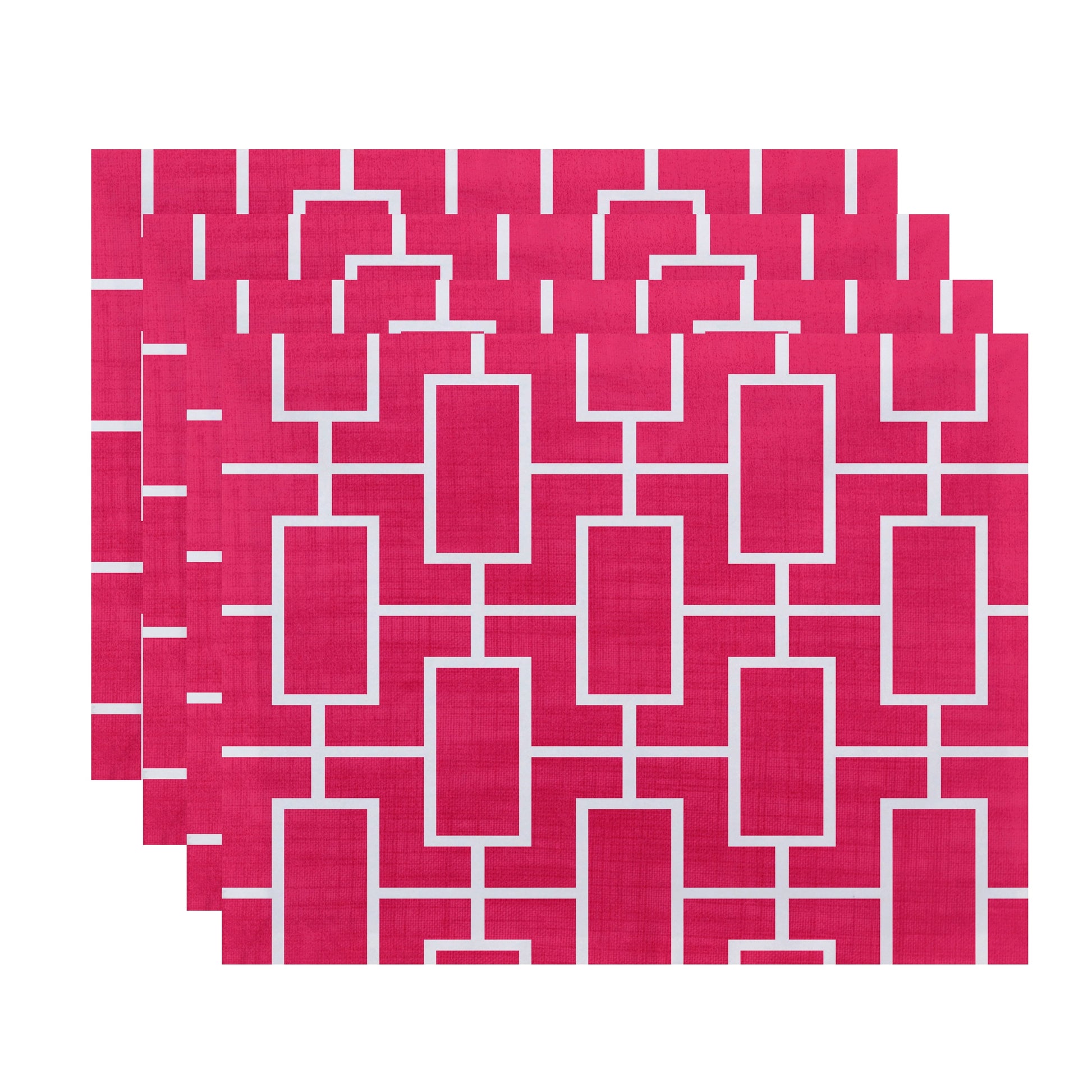 Simply Daisy, 18 x 14 Inch Screen Lattice Geometric Print Placemat (set of 4), Pink/Fushcia
