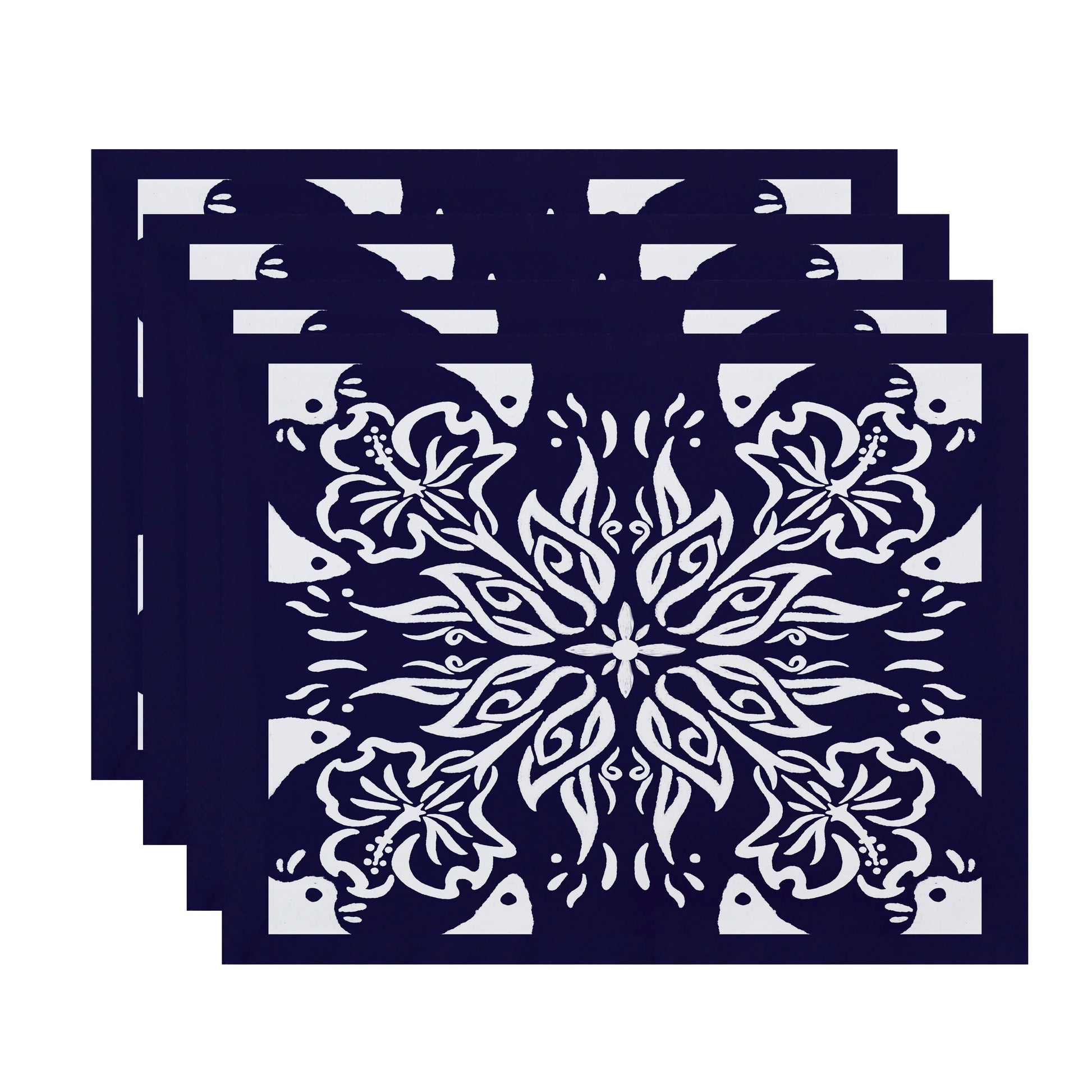 Simply Daisy, 18 x 14 inch, Cuban Tile 3, Geometric Print Placemat (Set of 4), Navy Blue