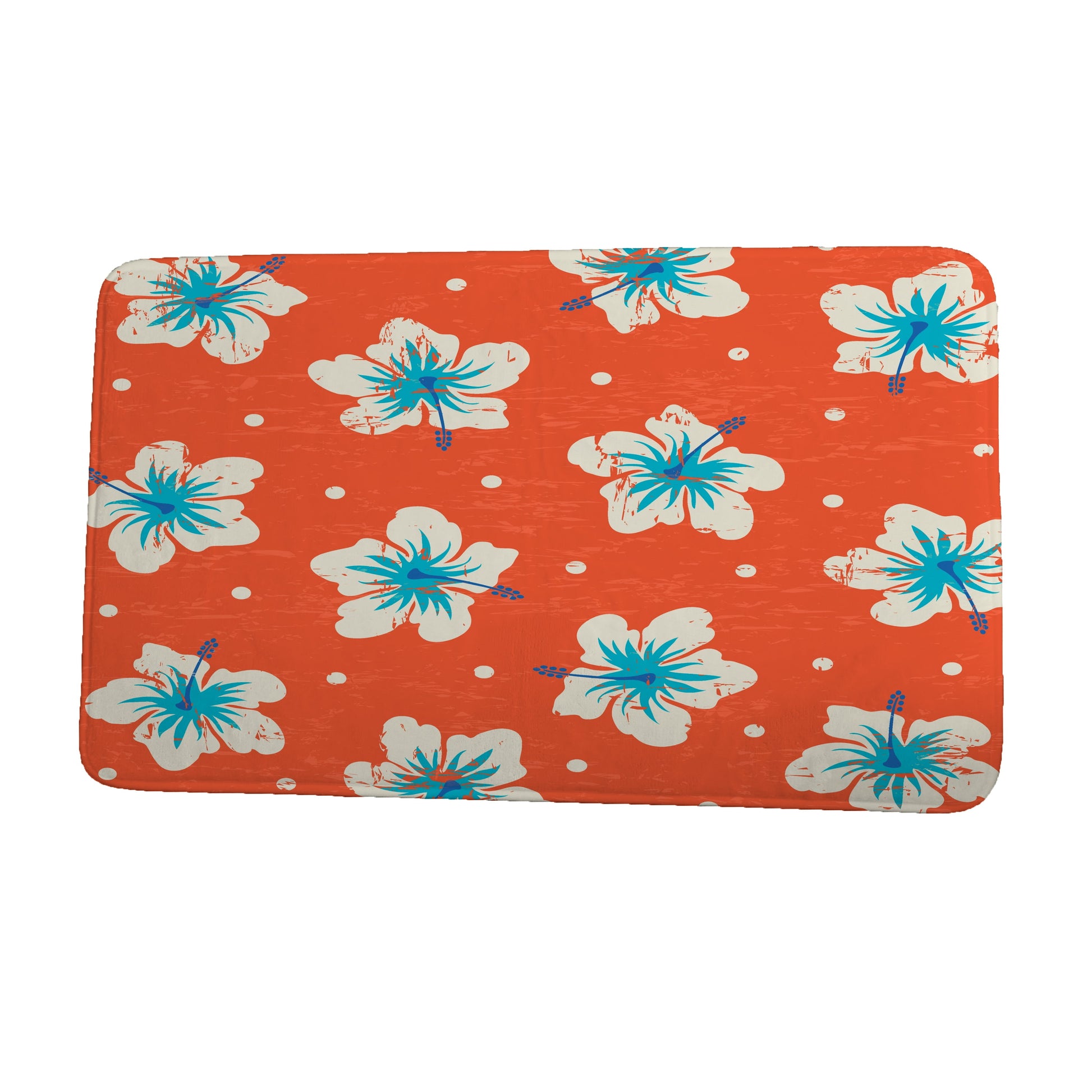 Simply Daisy 24" x 17" Plush Microfiber Orange Hibiscus Blooms Bath Mat