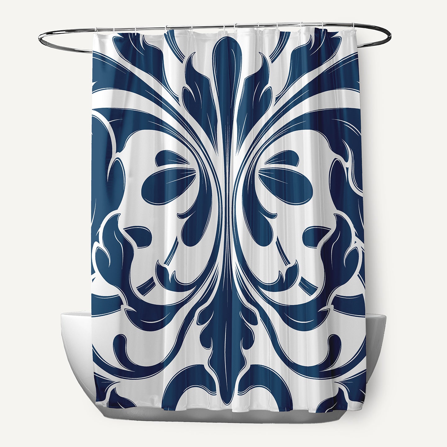 Simply Daisy 70" W x 73" H British Colonial Geometric Print Polyester Shower Curtain, Blue