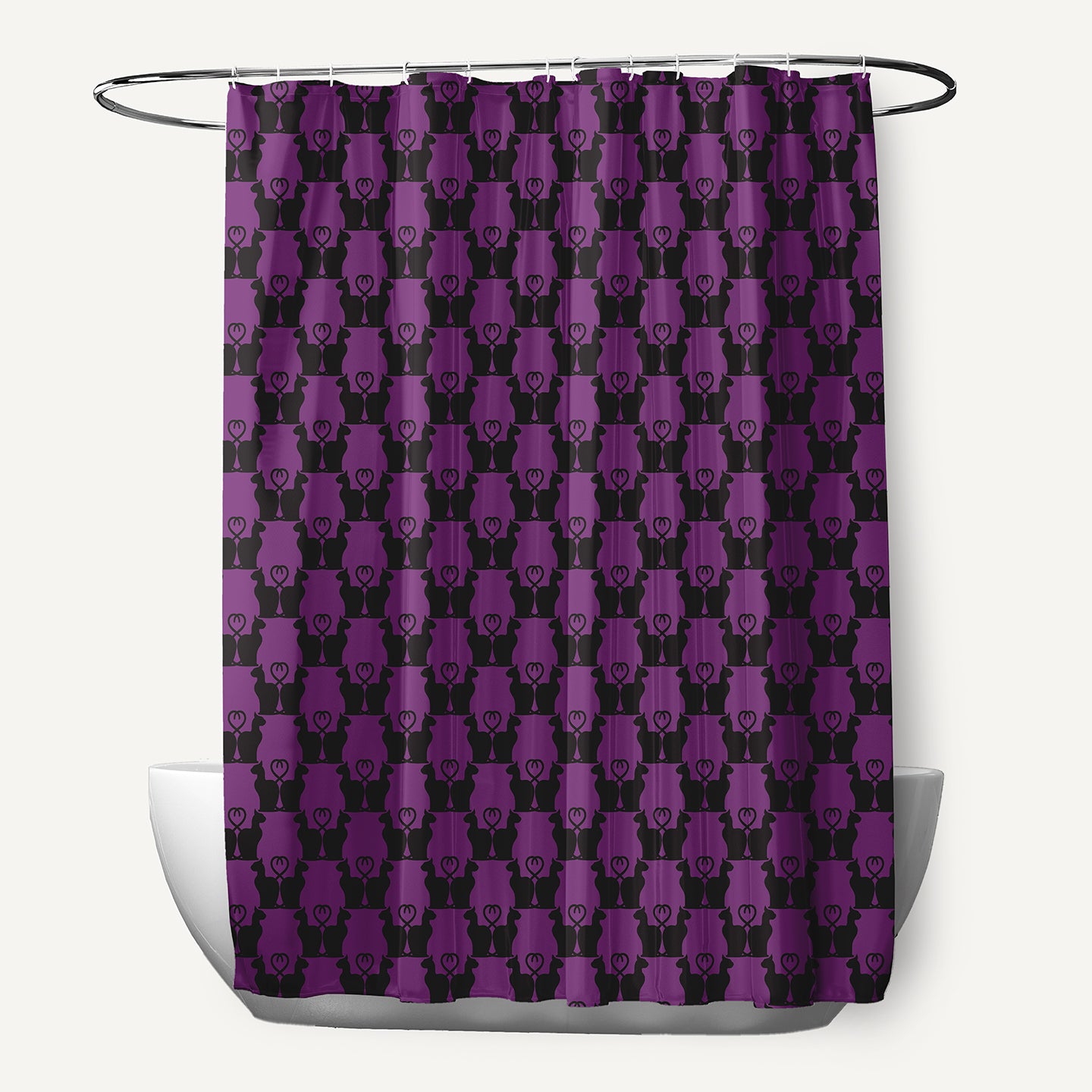 Simply Daisy 70" W x 73" H Cat Clowder Polyester Shower Curtain, Amethyst
