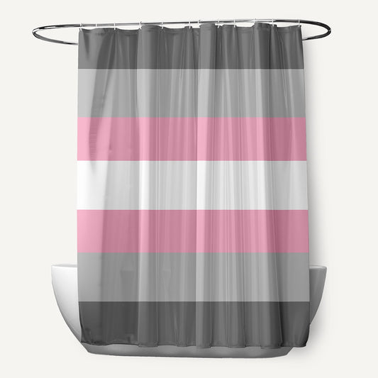 Simply Daisy 70" W x 73" H Demi Girl Flag Stripes Durable Polyester Shower Curtain, Gray/Pink/White