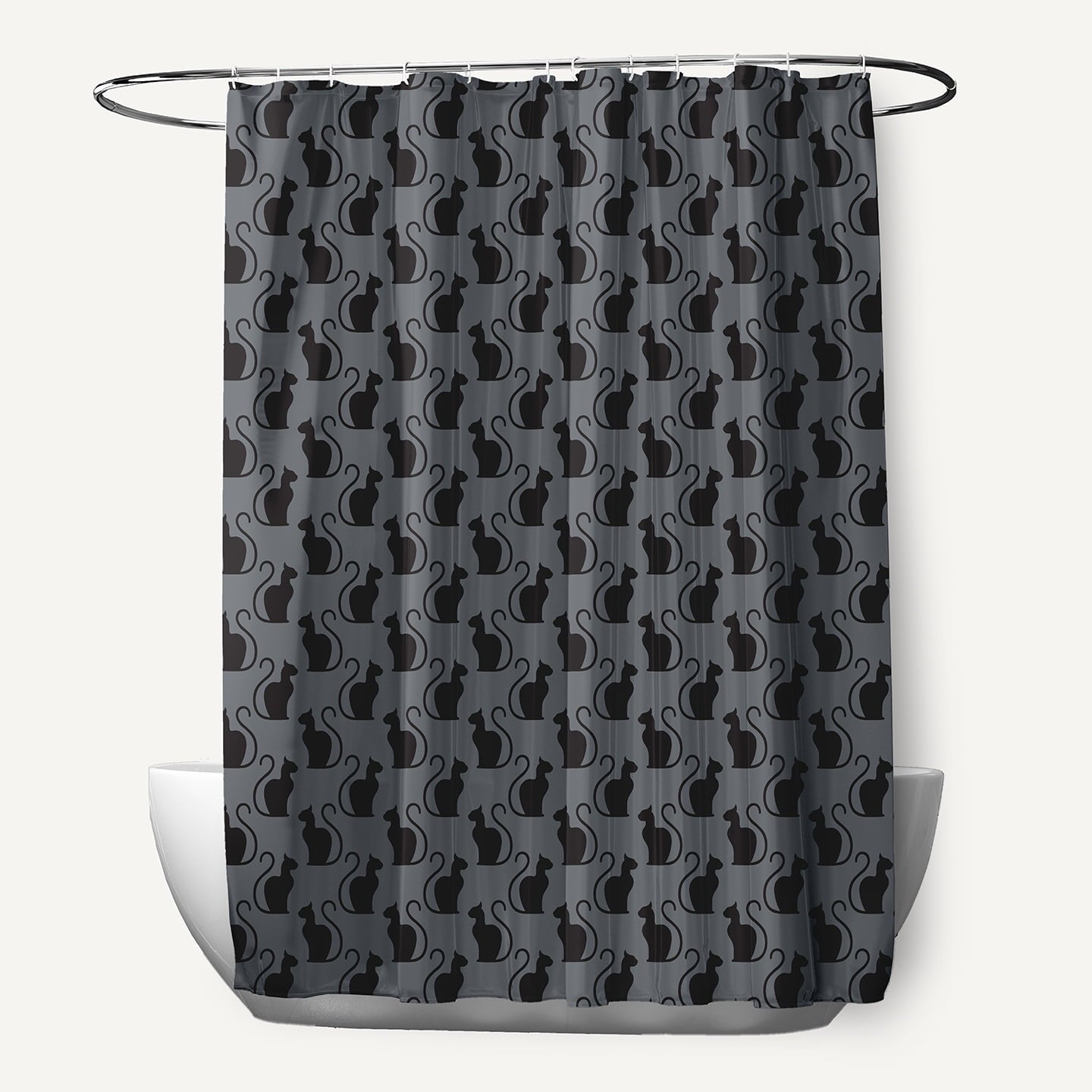 Simply Daisy 70" W x 73" H Spooky Cats Polyester Shower Curtain, Steel Gray