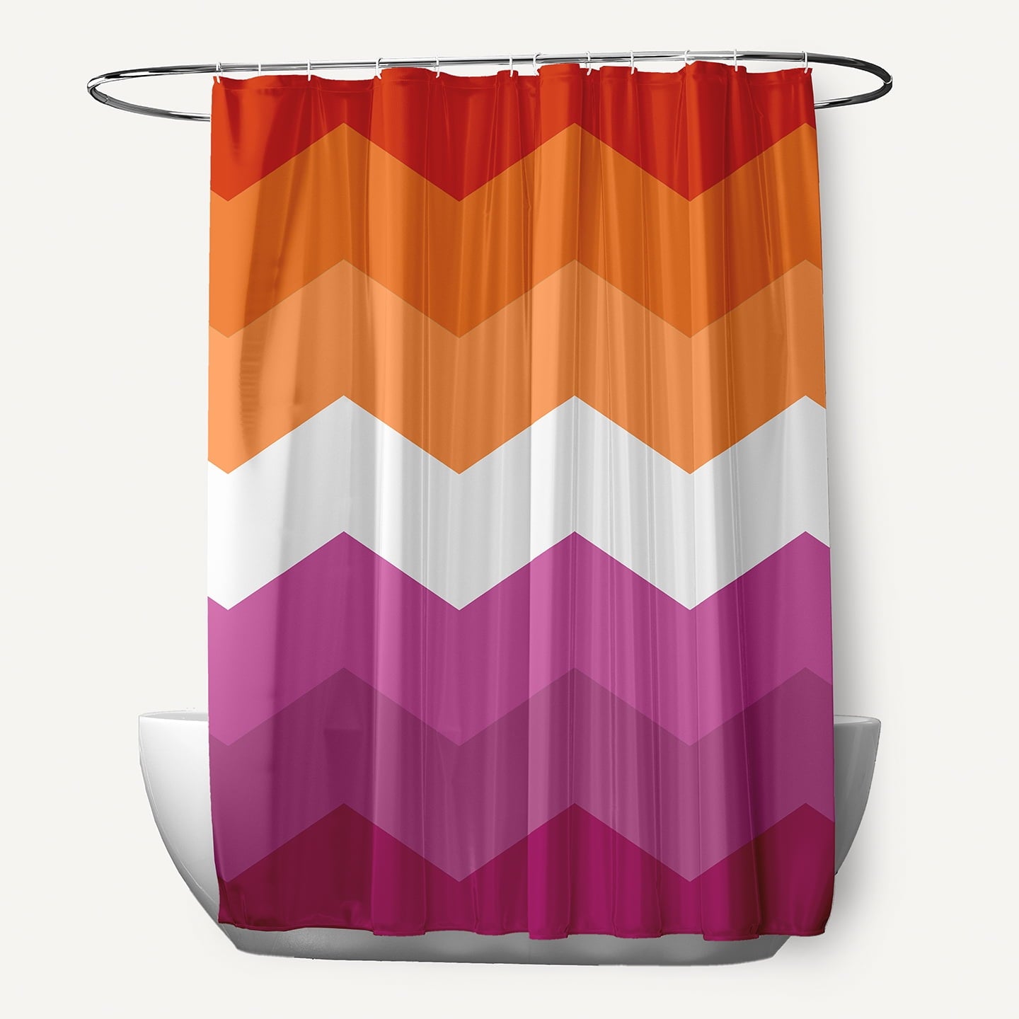 Simply Daisy 70" W x 73" H inclusive Lesbian Chevron Flag Durable Polyester Shower Curtain, Orange/White/Pink