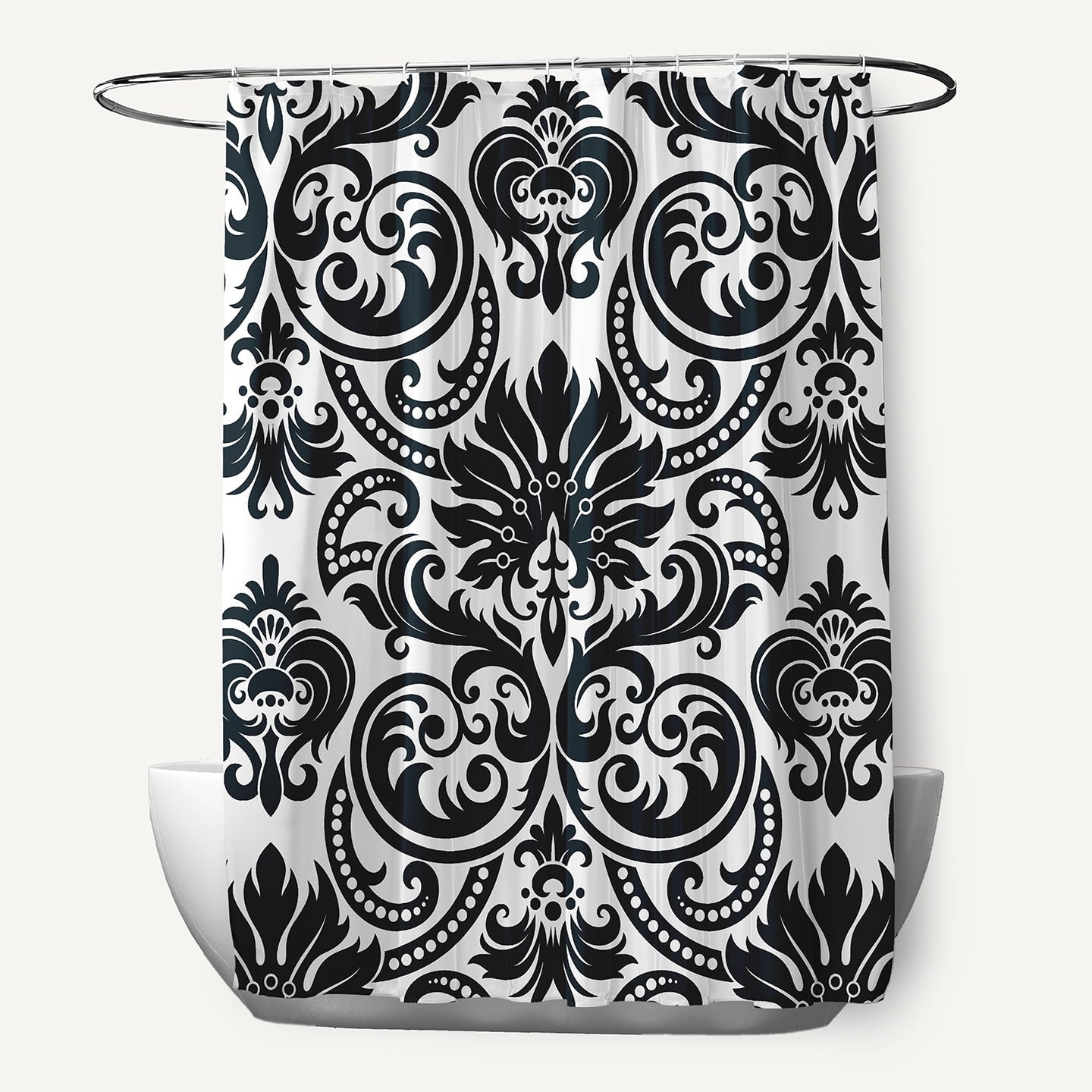 Simply Daisy 70" W x 73" L Alexys Polyester Shower Curtain, Black [1 Ct]