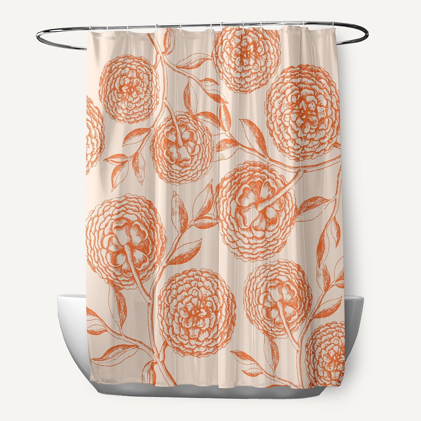 Simply Daisy 70" W x 73" L Antique Flowers Polyester Shower Curtain, Orange [1 Ct]