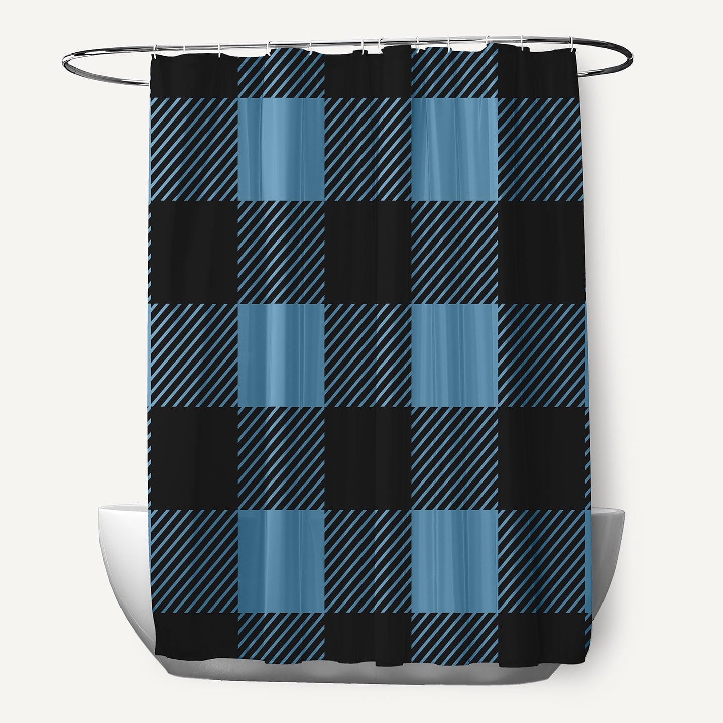 Simply Daisy 70" W x 73" L Buffalo Plaid Polyester Shower Curtain, Chambray [1 Ct]