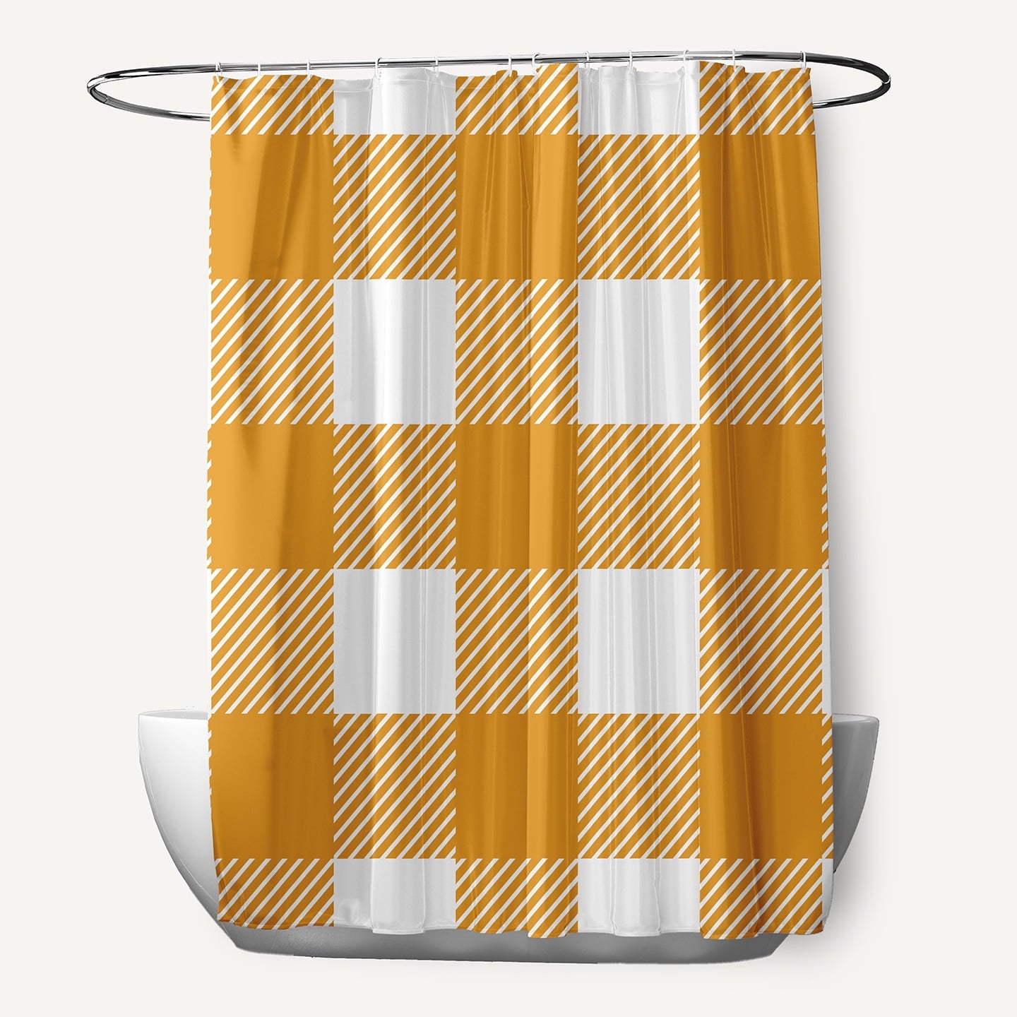 Simply Daisy 70" W x 73" L Buffalo Plaid Polyester Shower Curtain, Golden Mustard [1 Ct]