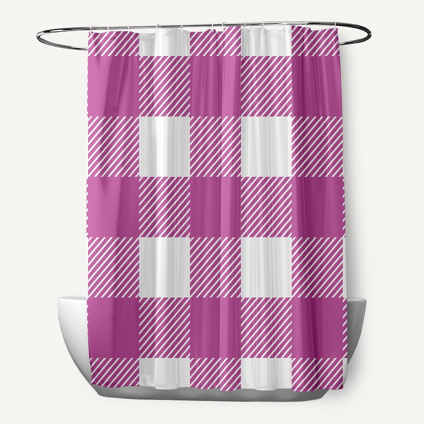 Simply Daisy 70" W x 73" L Buffalo Plaid Polyester Shower Curtain, Orchid [1 Ct]