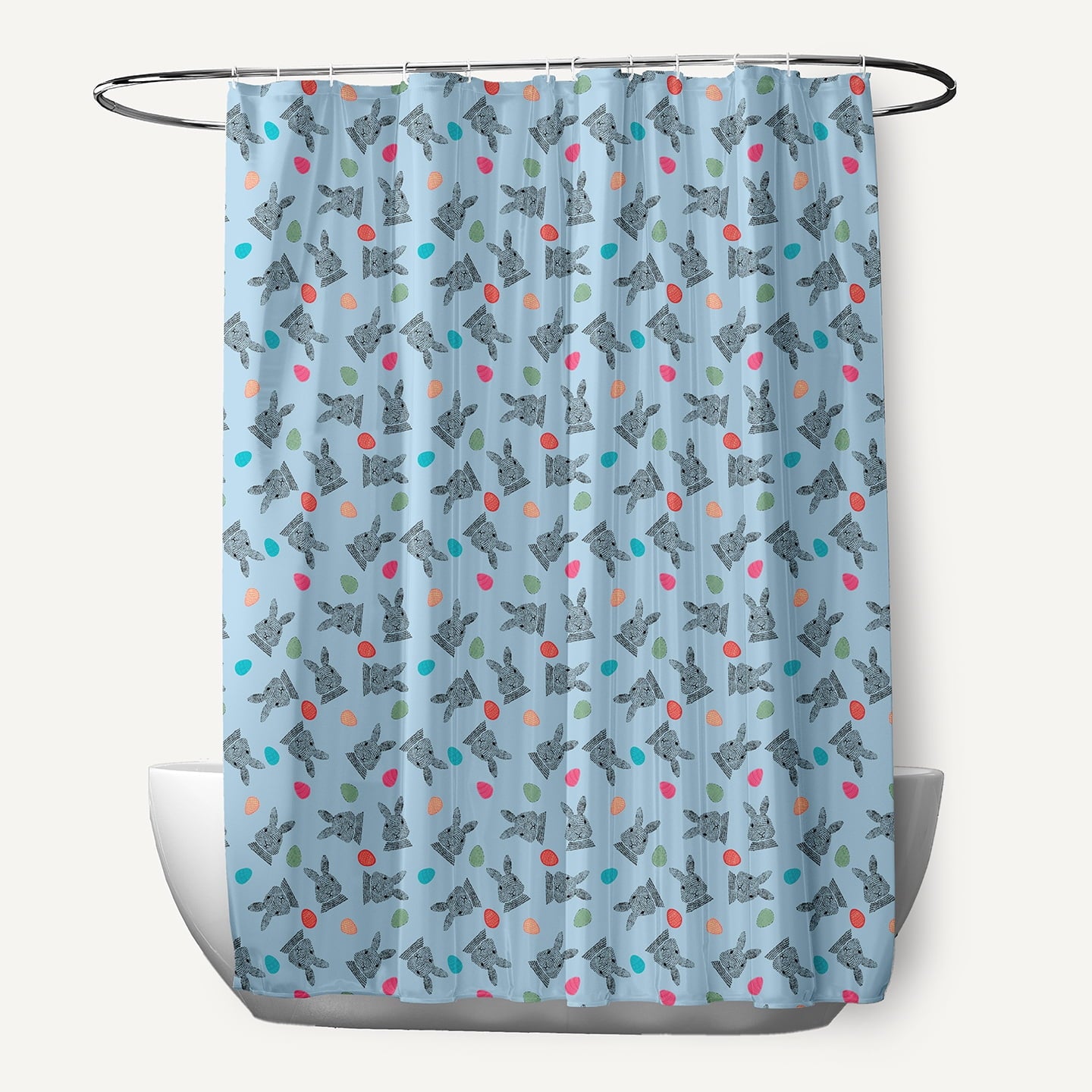 Simply Daisy 70" W x 73" L Bunnies and Eggs Polyester Shower Curtain, After Rain Blue [1 Ct]