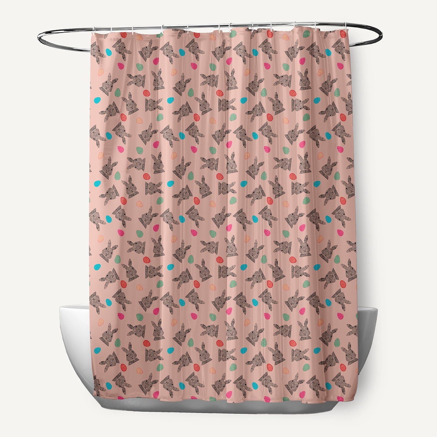 Simply Daisy 70" W x 73" L Bunnies and Eggs Polyester Shower Curtain, Sunwashed Red [1 Ct]