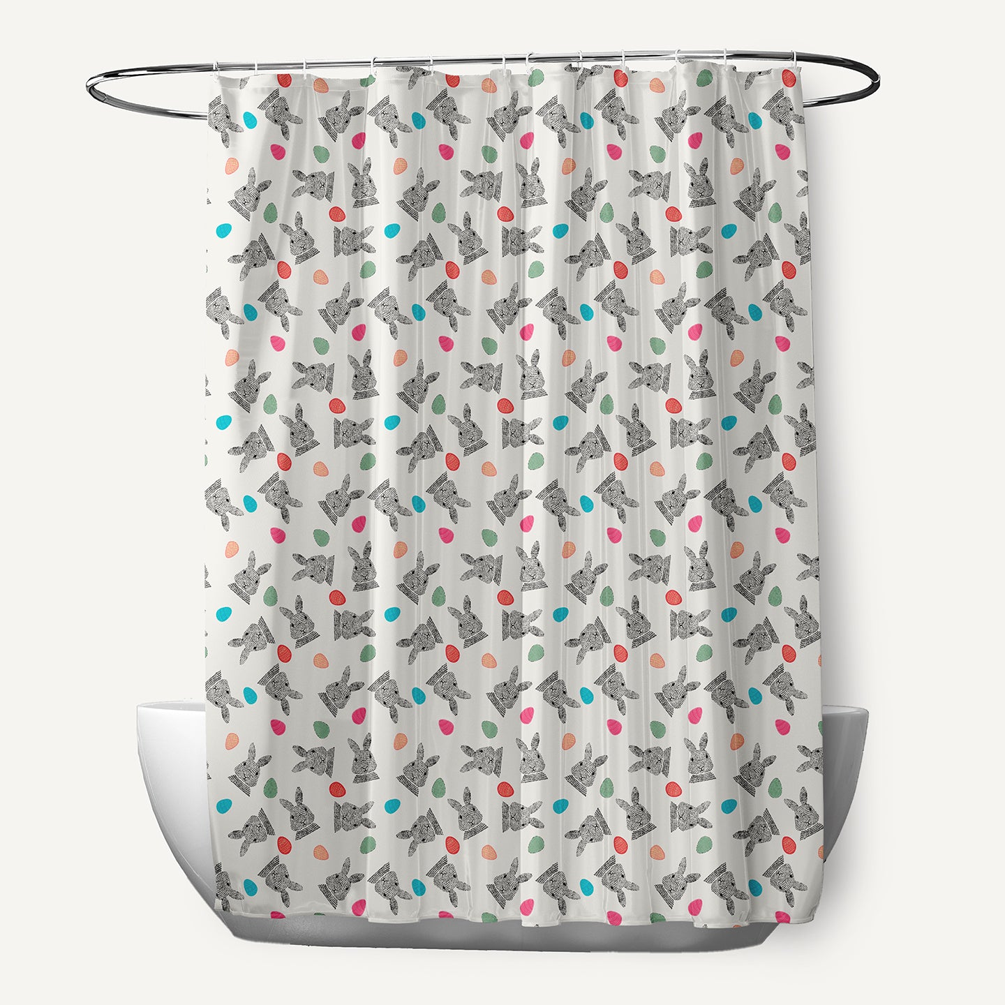 Simply Daisy 70" W x 73" L Bunnies and Eggs Polyester Shower Curtain, Whisper White [1 Ct]