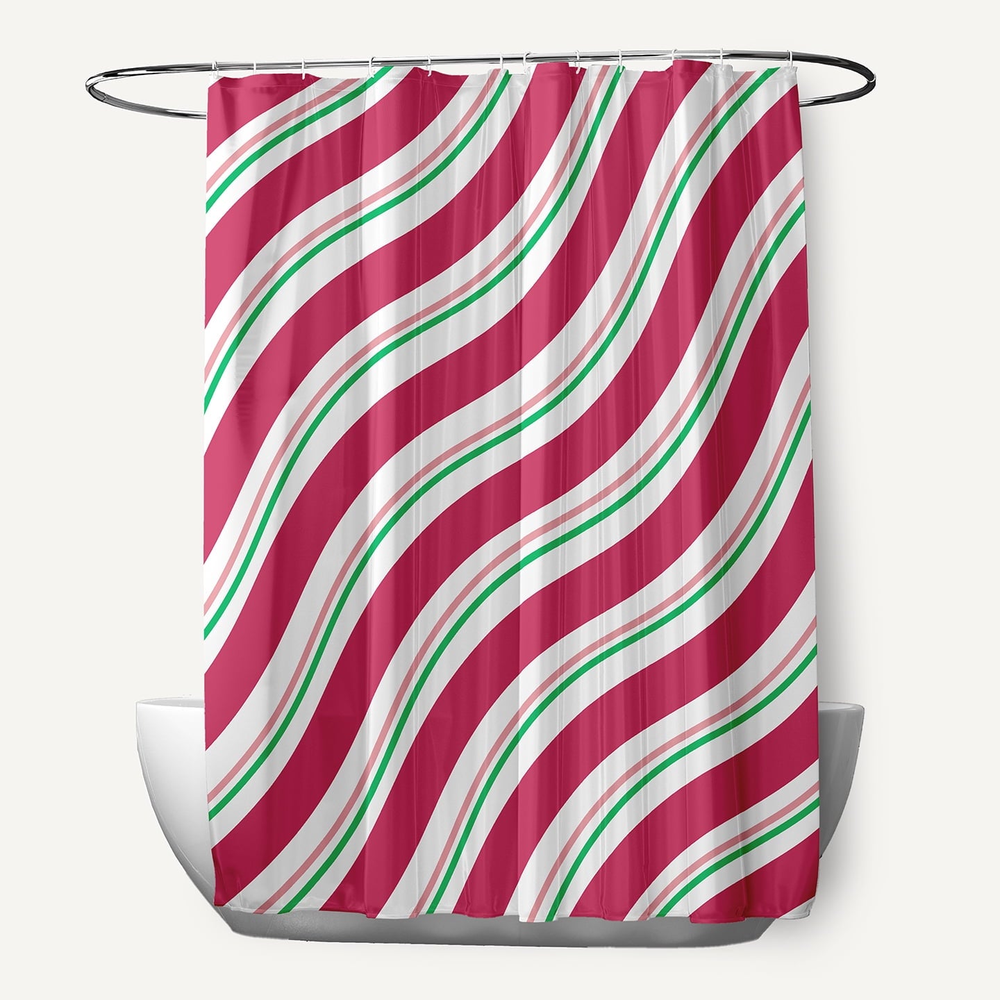 Simply Daisy 70" W x 73" L Candy Stripes Polyester Shower Curtain, Holiday Pink [1 Ct]