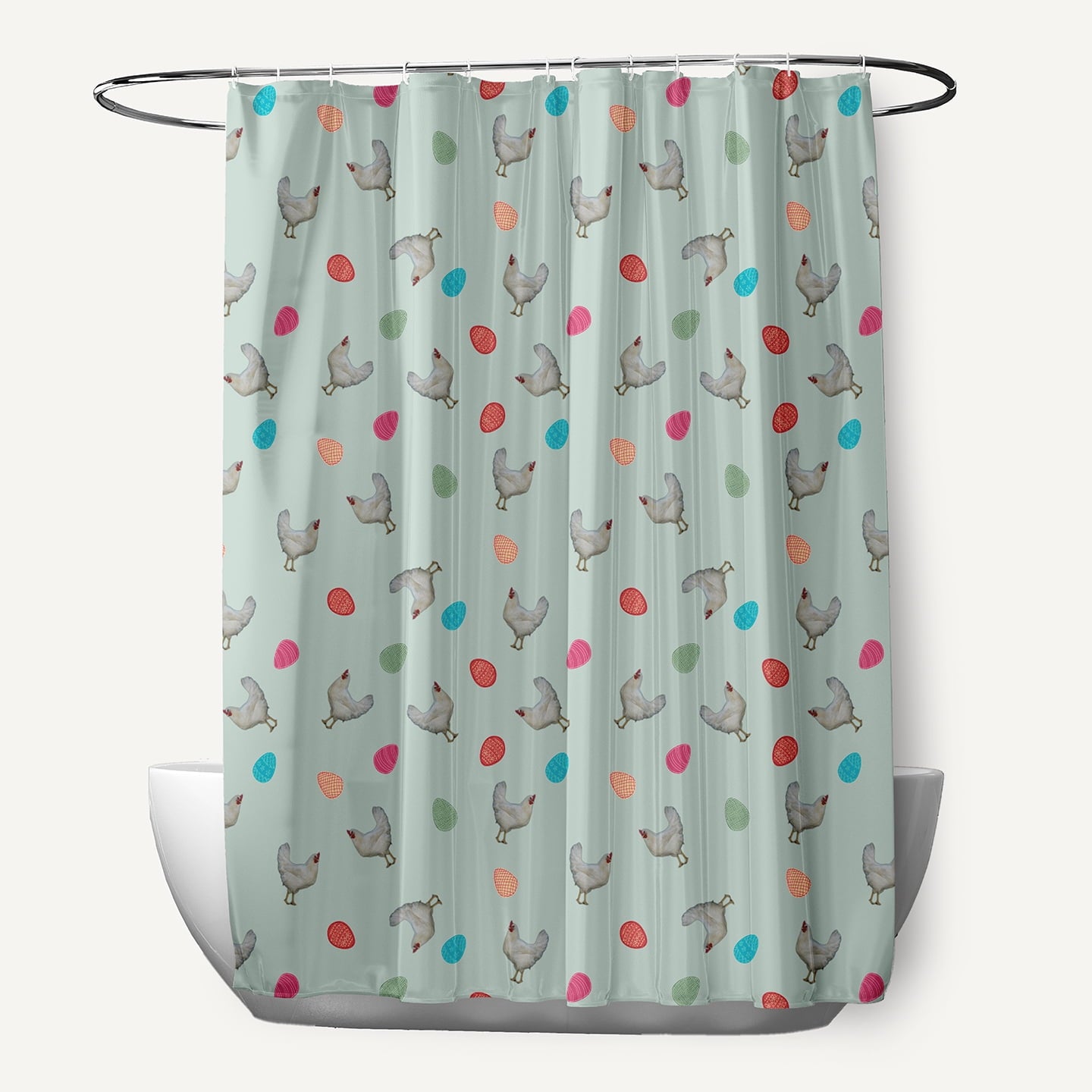 Simply Daisy 70" W x 73" L Chickens and Eggs Polyester Shower Curtain, Breezeway Green [1 Ct]