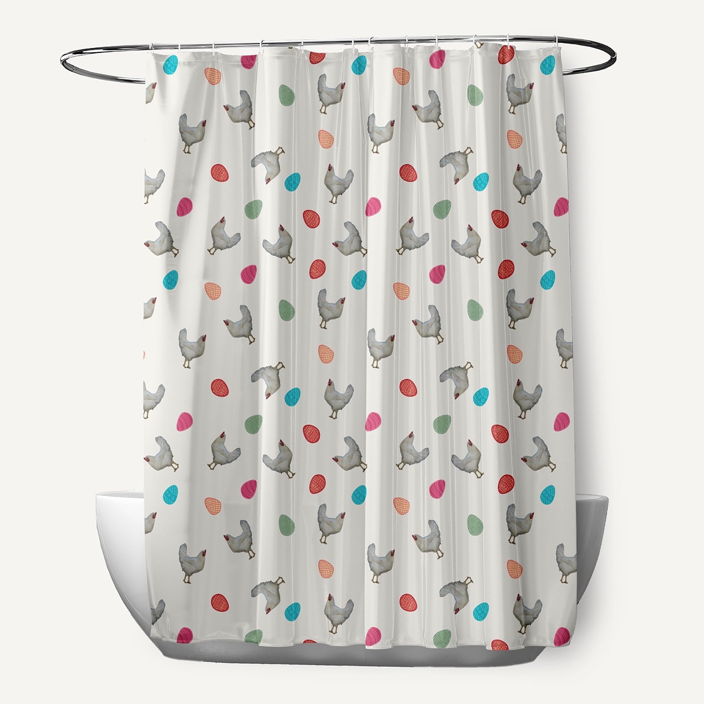 Simply Daisy 70" W x 73" L Chickens and Eggs Polyester Shower Curtain, Whisper White [1 Ct]