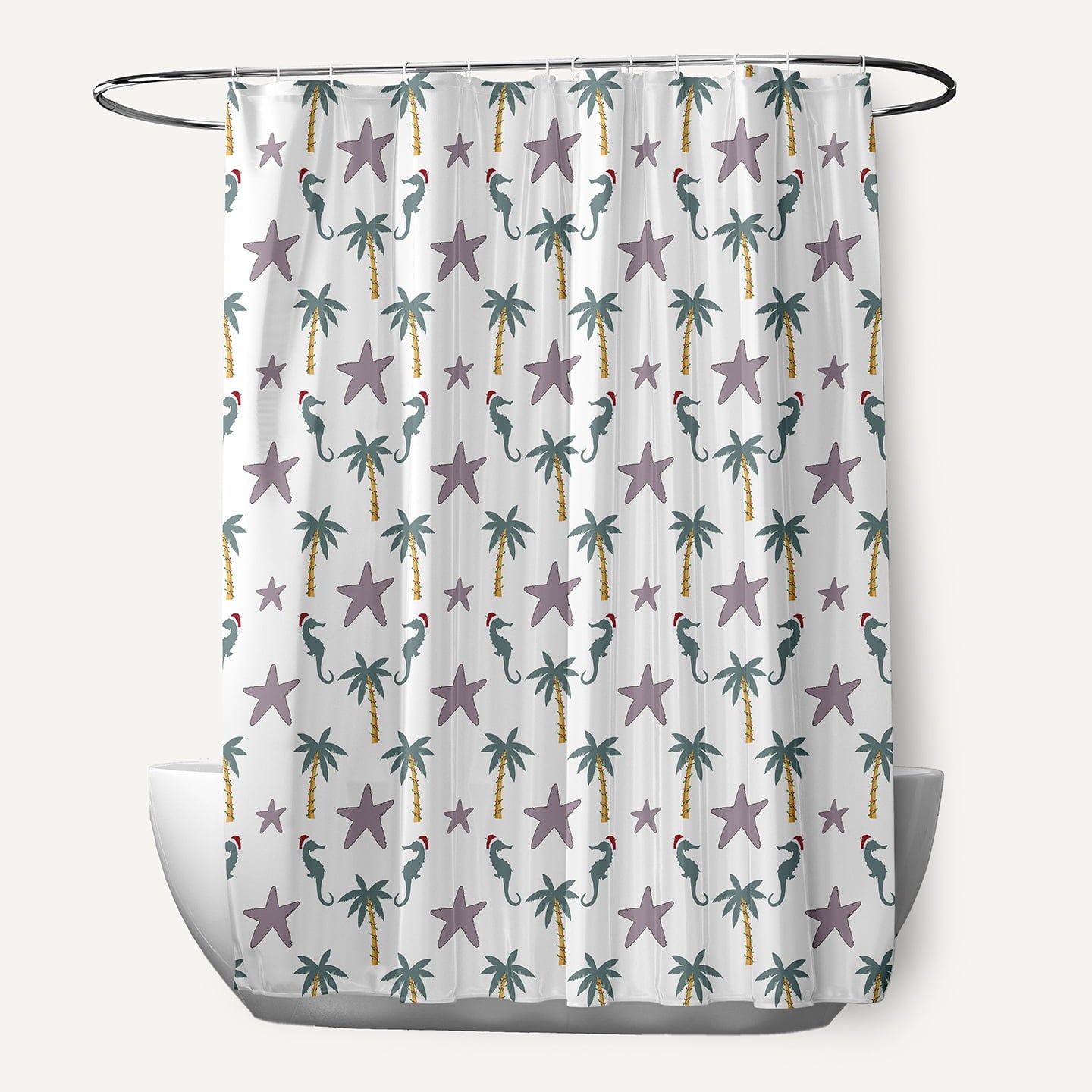 Simply Daisy 70" W x 73" L Christmas Beach Pattern Polyester Shower Curtain, Light Purple [1 Ct]
