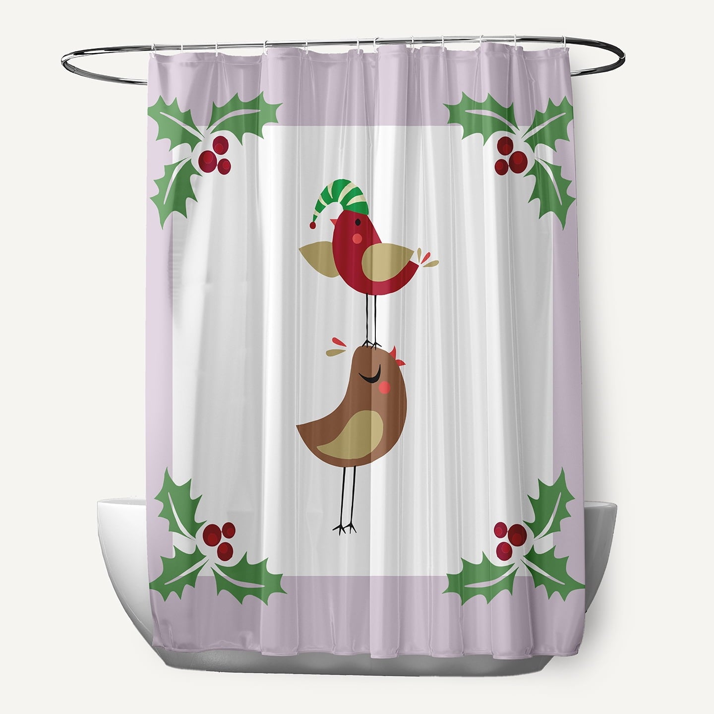 Simply Daisy 70" W x 73" L Christmas Birds Polyester Shower Curtain, Light Purple [1 Ct]