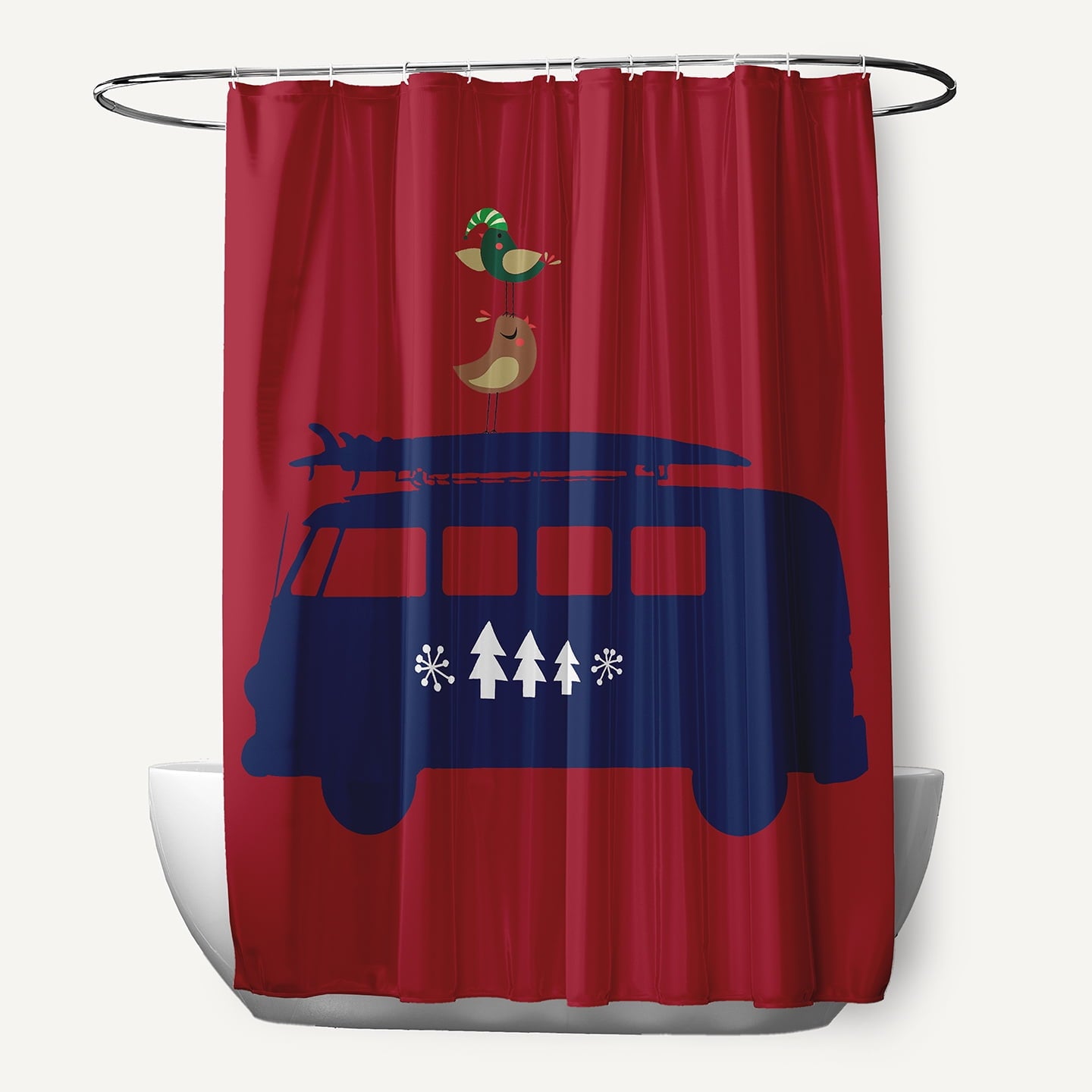 Simply Daisy 70" W x 73" L Christmas Surf Bird Polyester Shower Curtain, Haute Red [1 Ct]