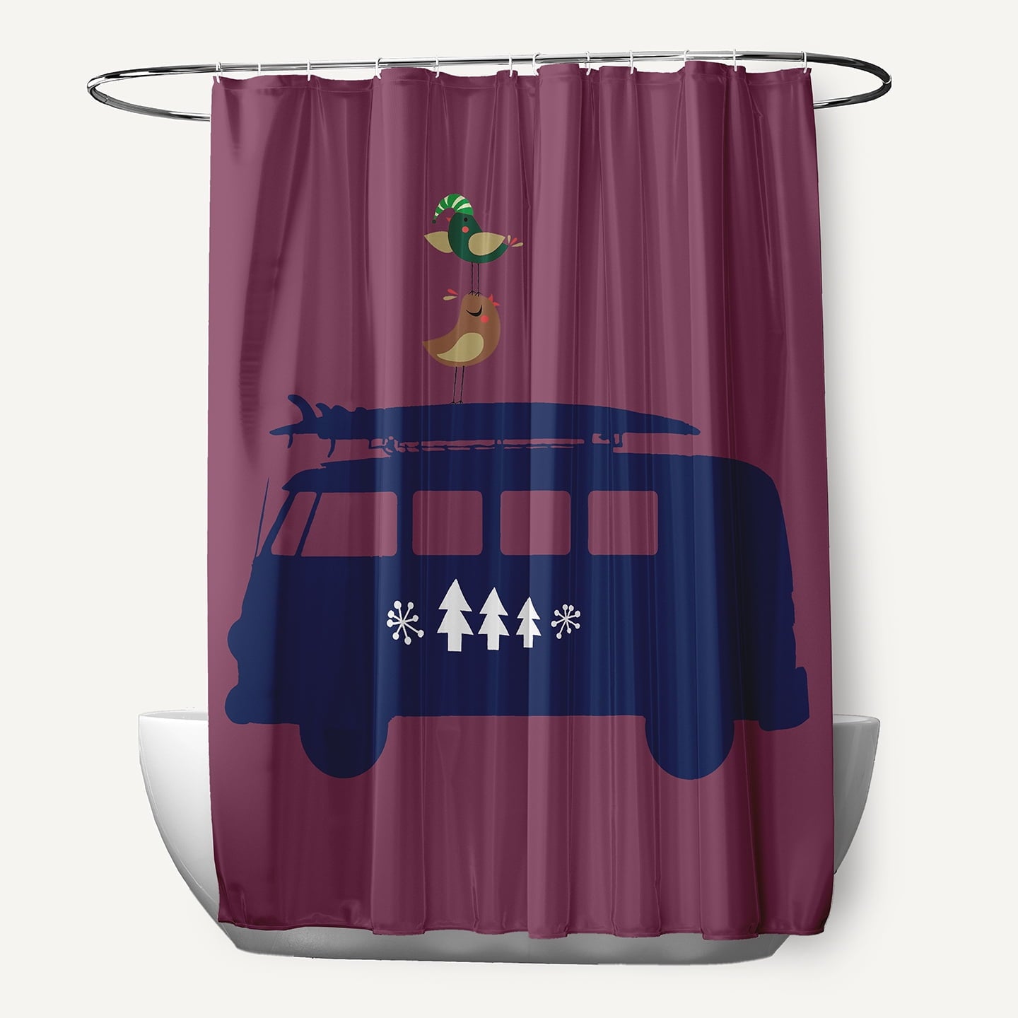 Simply Daisy 70" W x 73" L Christmas Surf Bird Polyester Shower Curtain, Passion Flower [1 Ct]