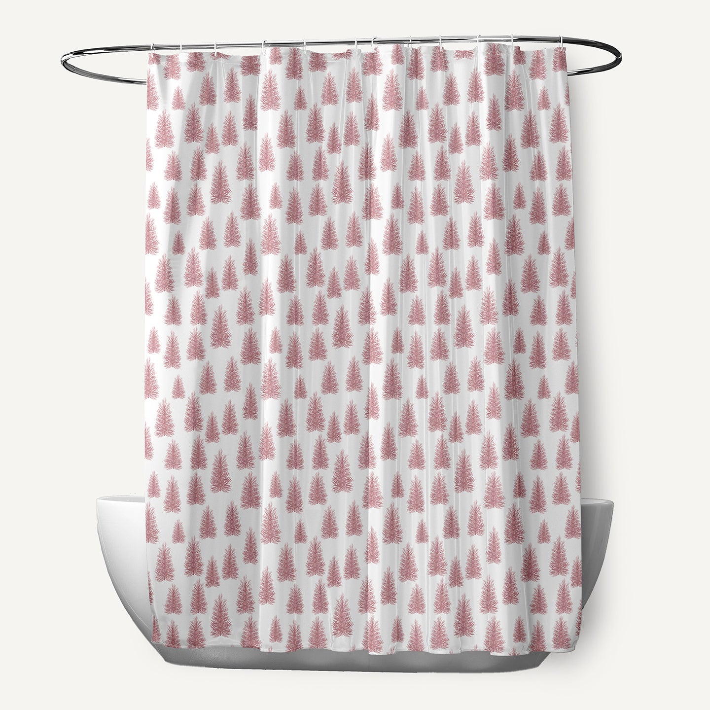 Simply Daisy 70" W x 73" L Christmas Trees Pattern Polyester Shower Curtain, Pink Icing [1 Ct]
