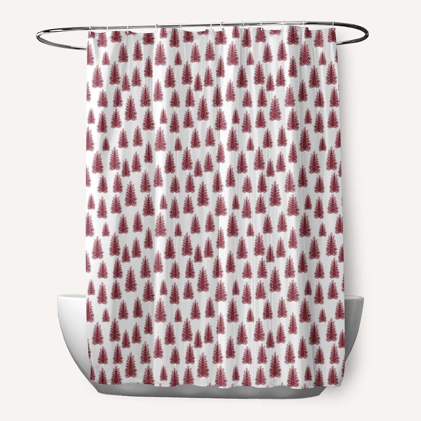 Simply Daisy 70" W x 73" L Christmas Trees Pattern Polyester Shower Curtain, True Red [1 Ct]