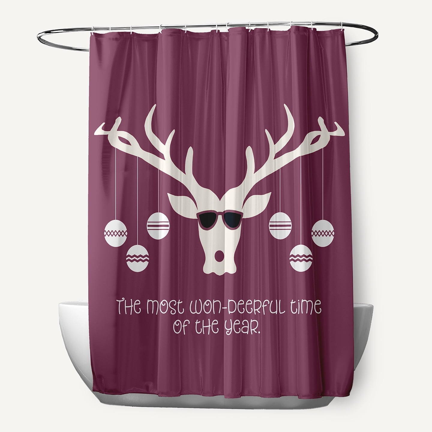 Simply Daisy 70" W x 73" L Cool Christmas Deer Polyester Shower Curtain, Passion Flower [1 Ct]