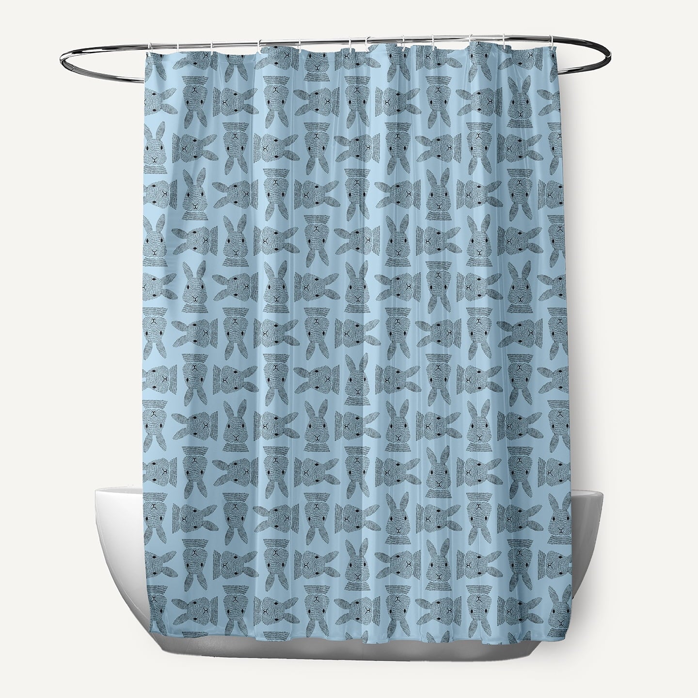 Simply Daisy 70" W x 73" L Criss Cross Bunnies Polyester Shower Curtain, After Rain Blue [1 Ct]
