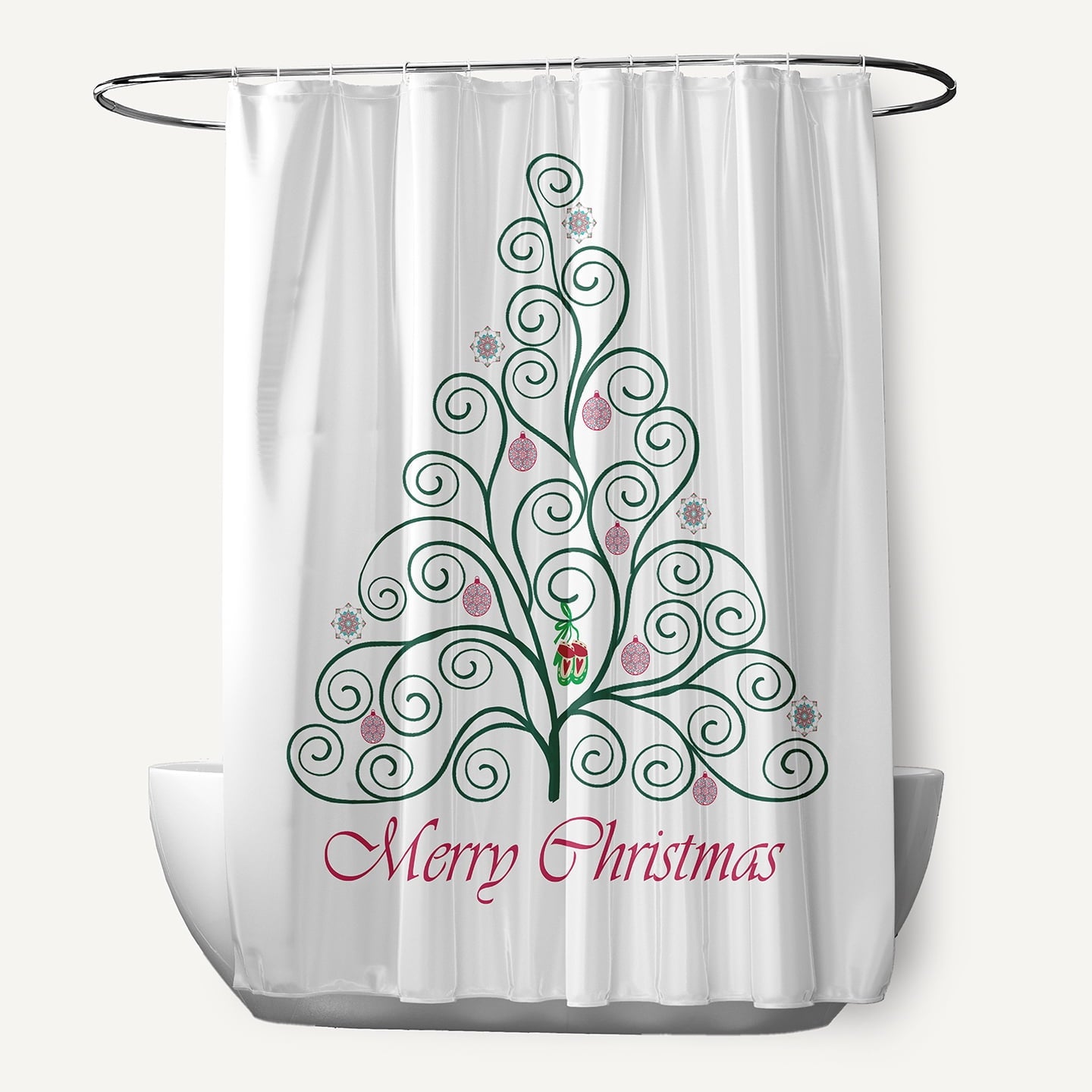 Simply Daisy 70" W x 73" L Decorated Filigree Tree Polyester Shower Curtain, Forest Green [1 Ct]