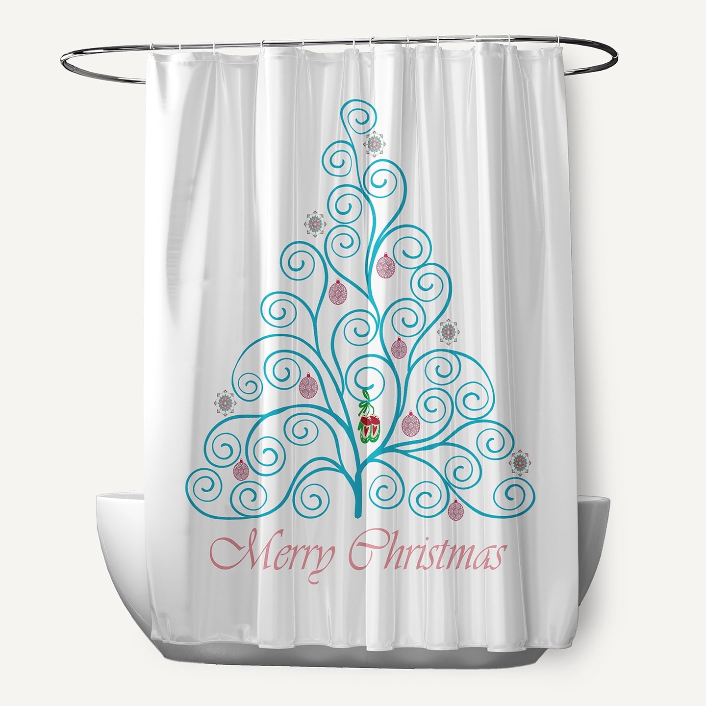 Simply Daisy 70" W x 73" L Decorated Filigree Tree Polyester Shower Curtain, Turquoise [1 Ct]