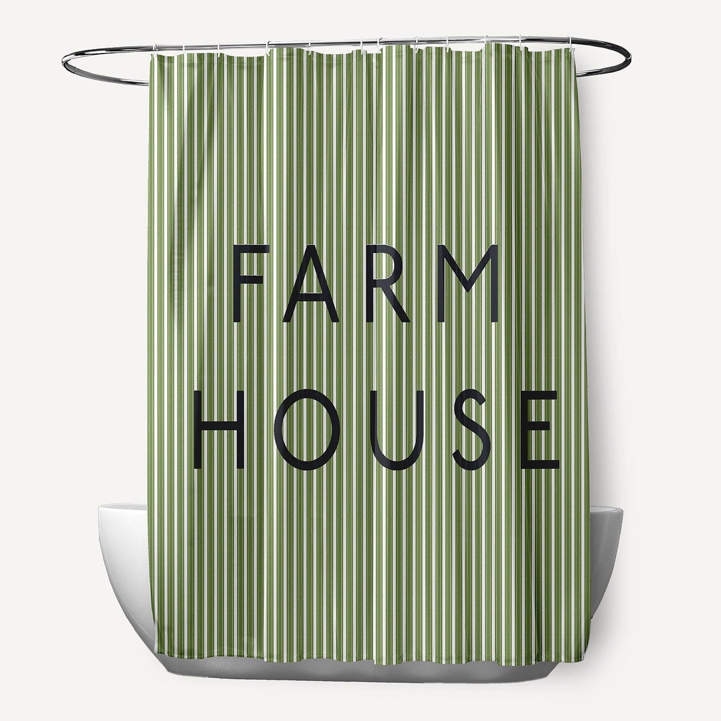 Simply Daisy 70" W x 73" L Farmhouse Ticking Polyester Shower Curtain, Light Olive Green [1 Ct]