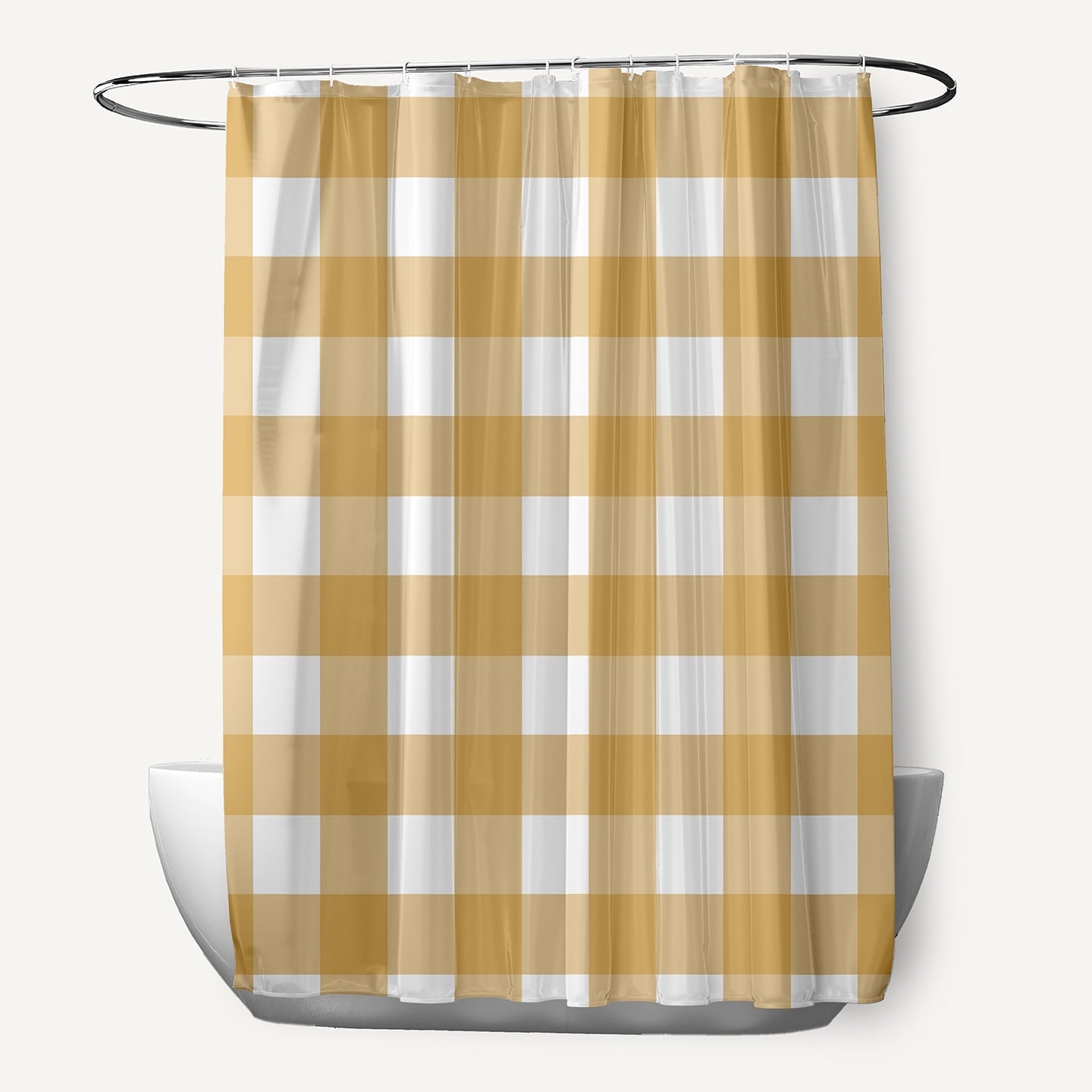 Simply Daisy 70" W x 73" L Gingham Plaid Polyester Shower Curtain, Golden Mustard [1 Ct]