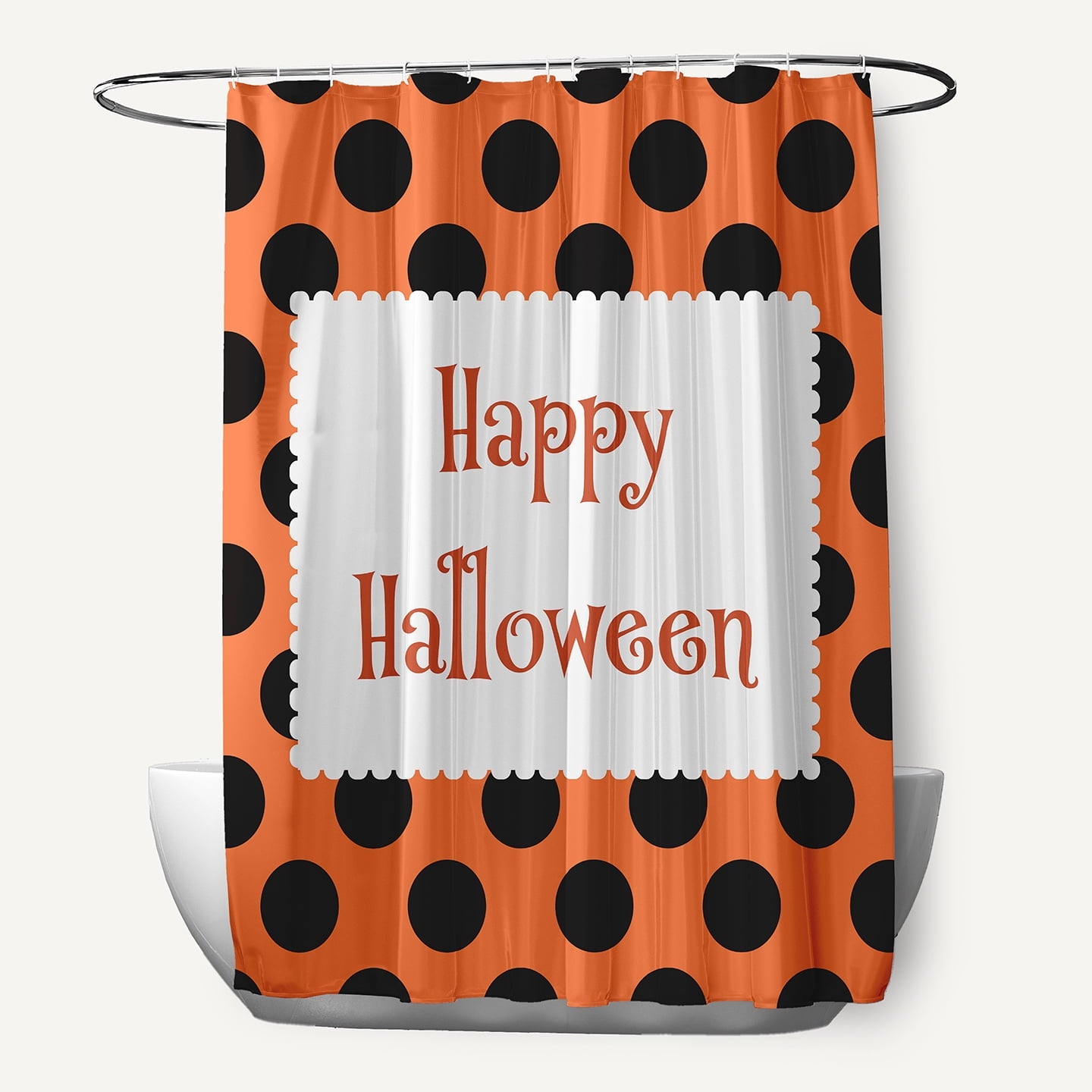 Simply Daisy 70" W x 73" L Halloween Happy Halloween Dots Polyester Shower Curtain, Traditional Orange [1 Ct]