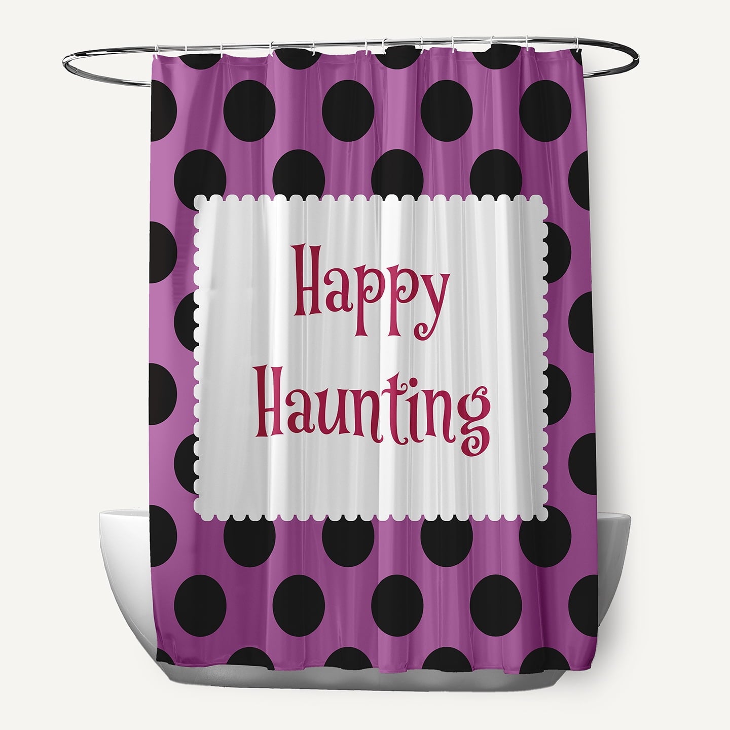 Simply Daisy 70" W x 73" L Halloween Happy Haunting Dots Polyester Shower Curtain, Orchid [1 Ct]