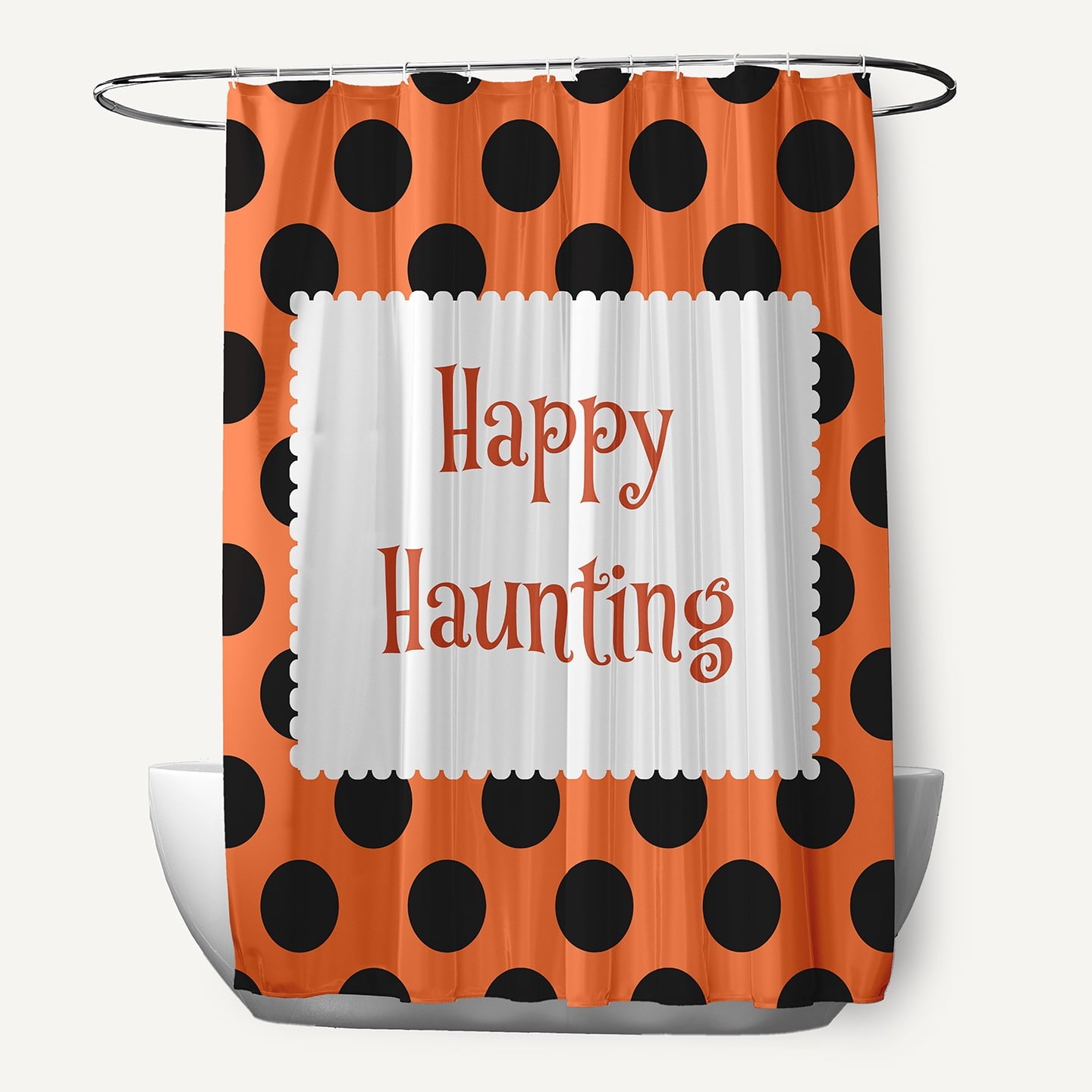 Simply Daisy 70" W x 73" L Halloween Happy Haunting Dots Polyester Shower Curtain, Traditional Orange [1 Ct]