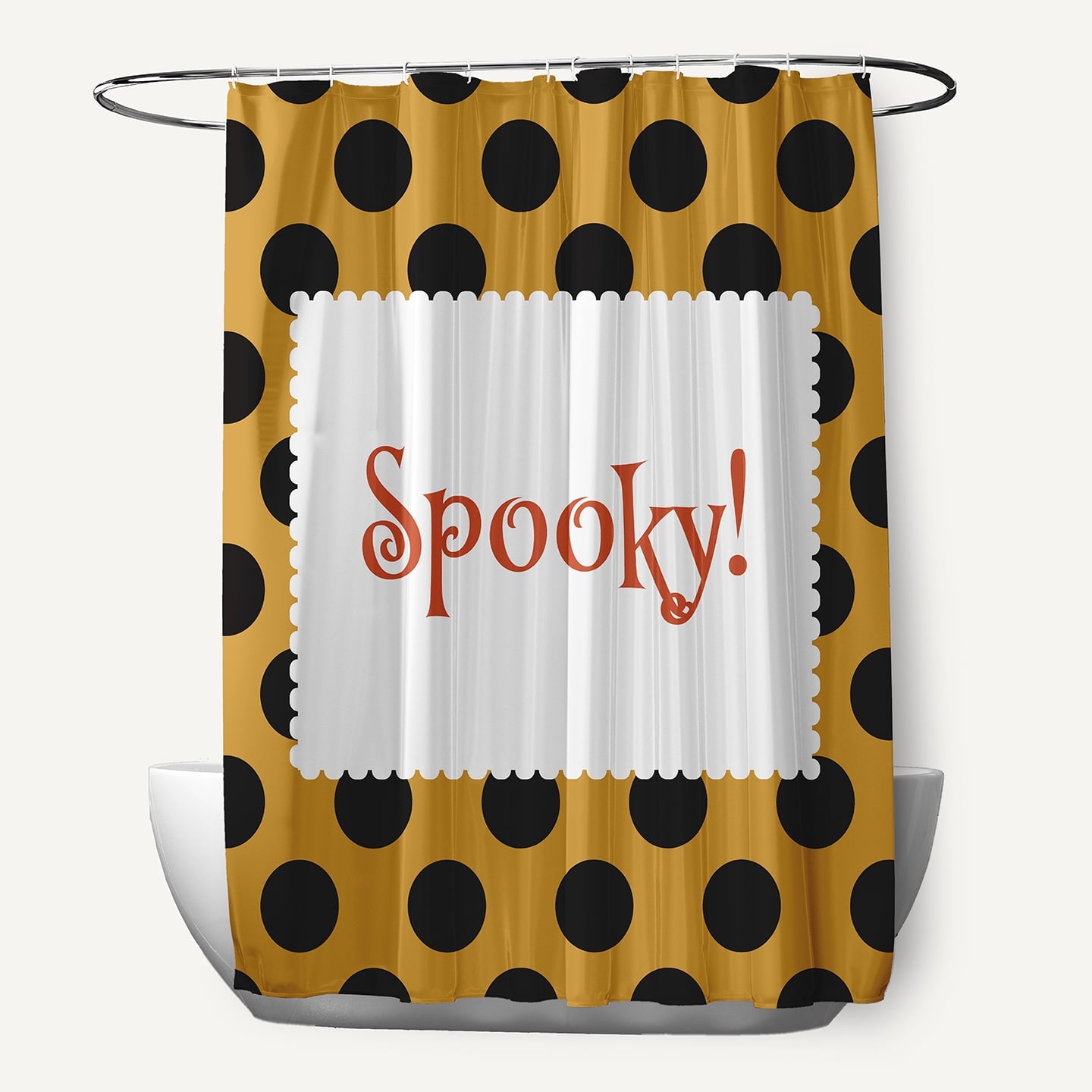 Simply Daisy 70" W x 73" L Halloween Spooky Dots Polyester Shower Curtain, Golden Mustard [1 Ct]