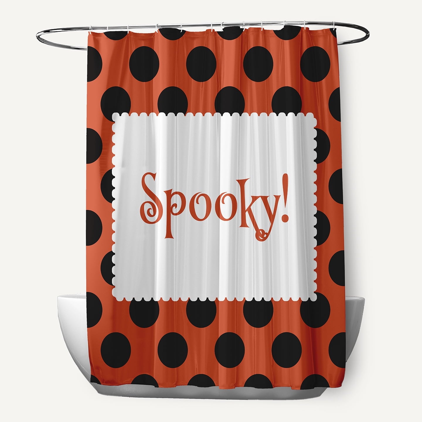 Simply Daisy 70" W x 73" L Halloween Spooky Dots Polyester Shower Curtain, Harvest Orange [1 Ct]