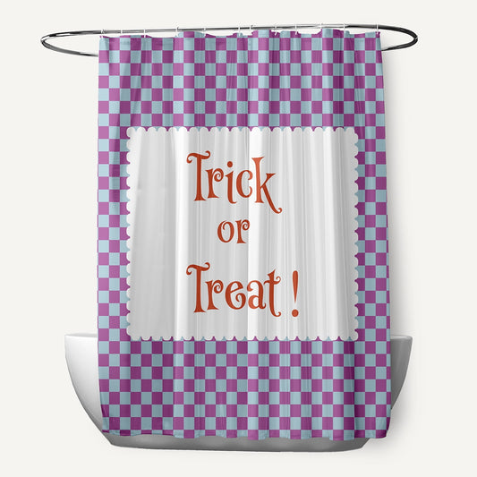 Simply Daisy 70" W x 73" L Halloween Trick or Treat Checks Polyester Shower Curtain, Orchid [1 Ct]