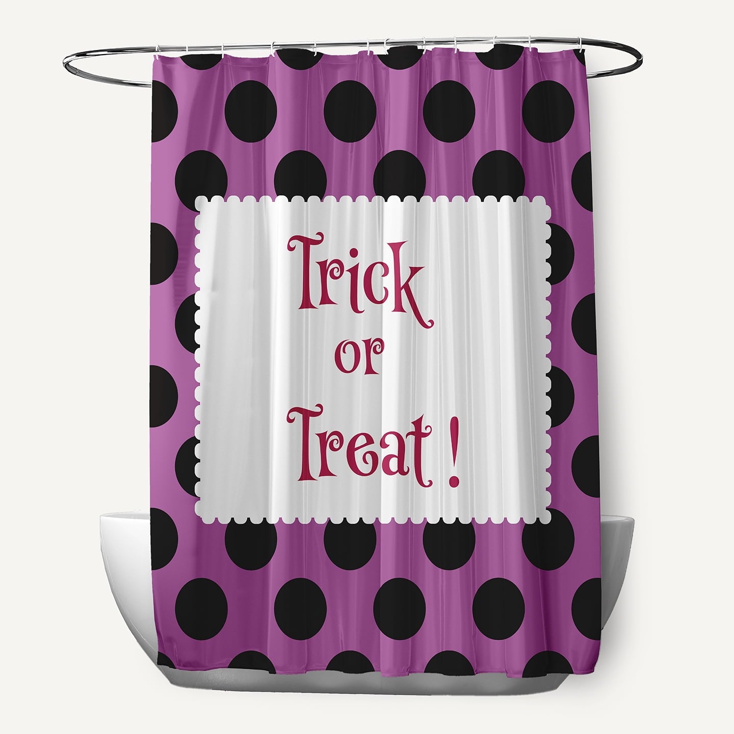 Simply Daisy 70" W x 73" L Halloween Trick or Treat Dots Polyester Shower Curtain, Orchid [1 Ct]