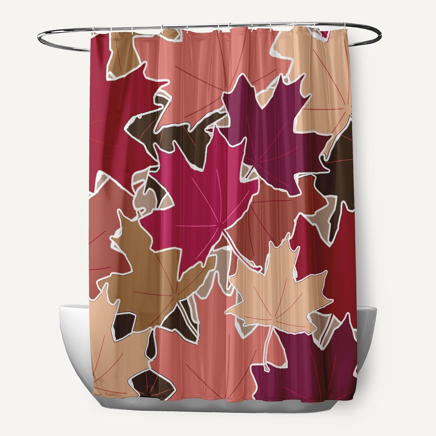 Simply Daisy 70" W x 73" L Leaf Pile Polyester Shower Curtain, Fuschia [1 Ct]