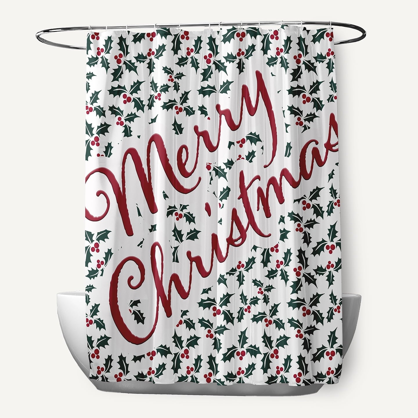 Simply Daisy 70" W x 73" L Merry Christmas with Holly Polyester Shower Curtain, Turquoise [1 Ct]