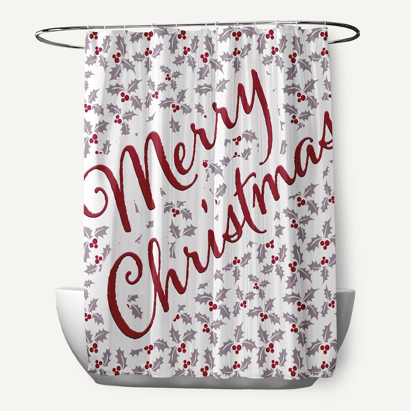 Simply Daisy 70" W x 73" L Merry Christmas with Holly Polyester Shower Curtain, Light Purple [1 Ct]