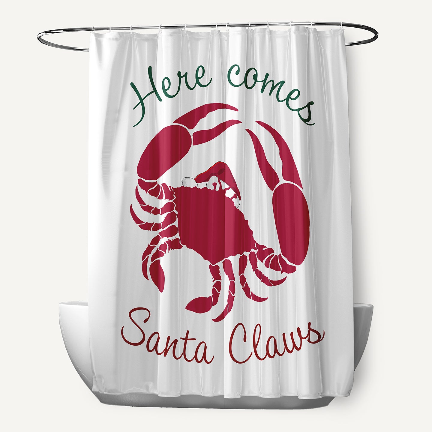 Simply Daisy 70" W x 73" L Santa Claws Crab Polyester Shower Curtain, Christmas Pink [1 Ct]