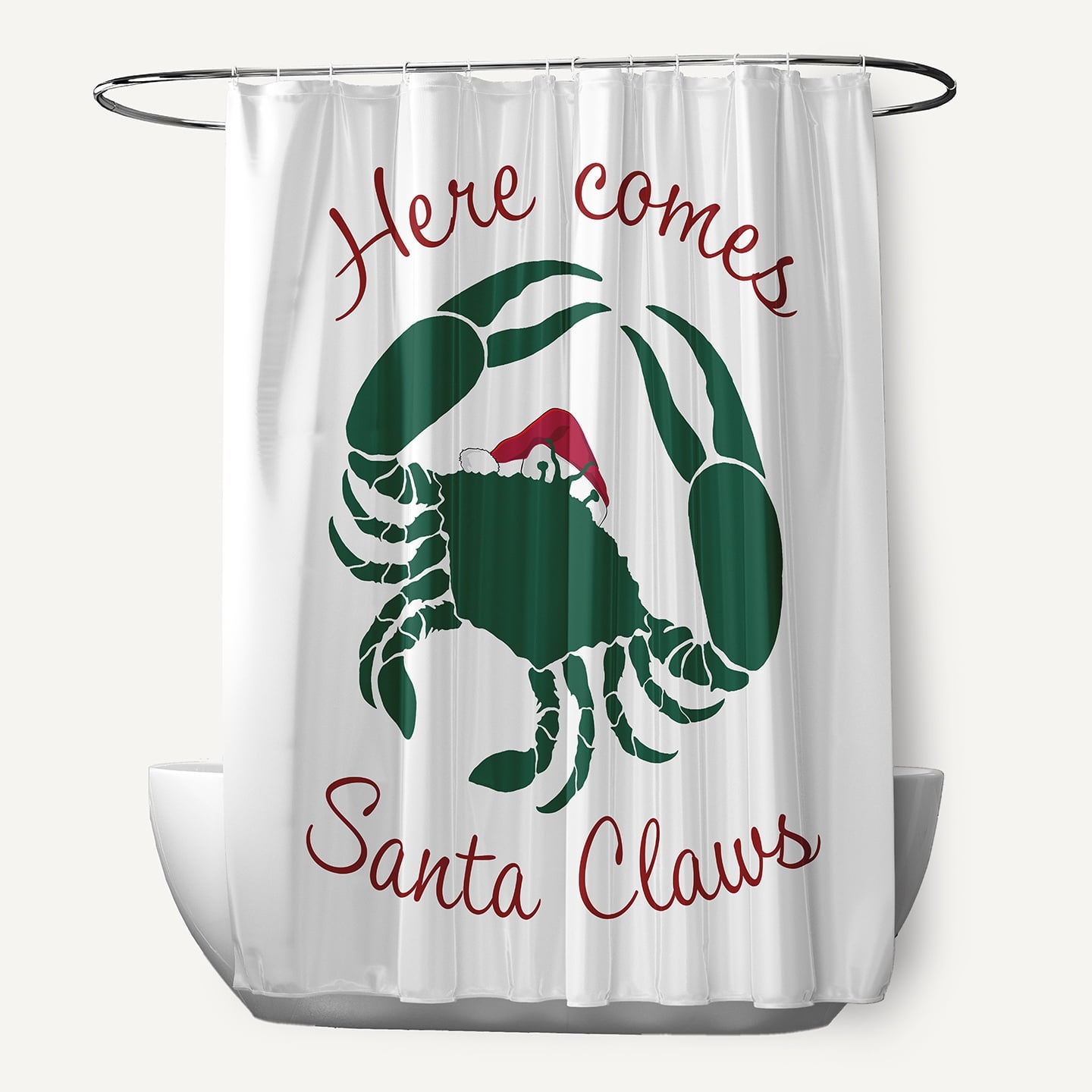 Simply Daisy 70" W x 73" L Santa Claws Crab Polyester Shower Curtain, Forest Green [1 Ct]