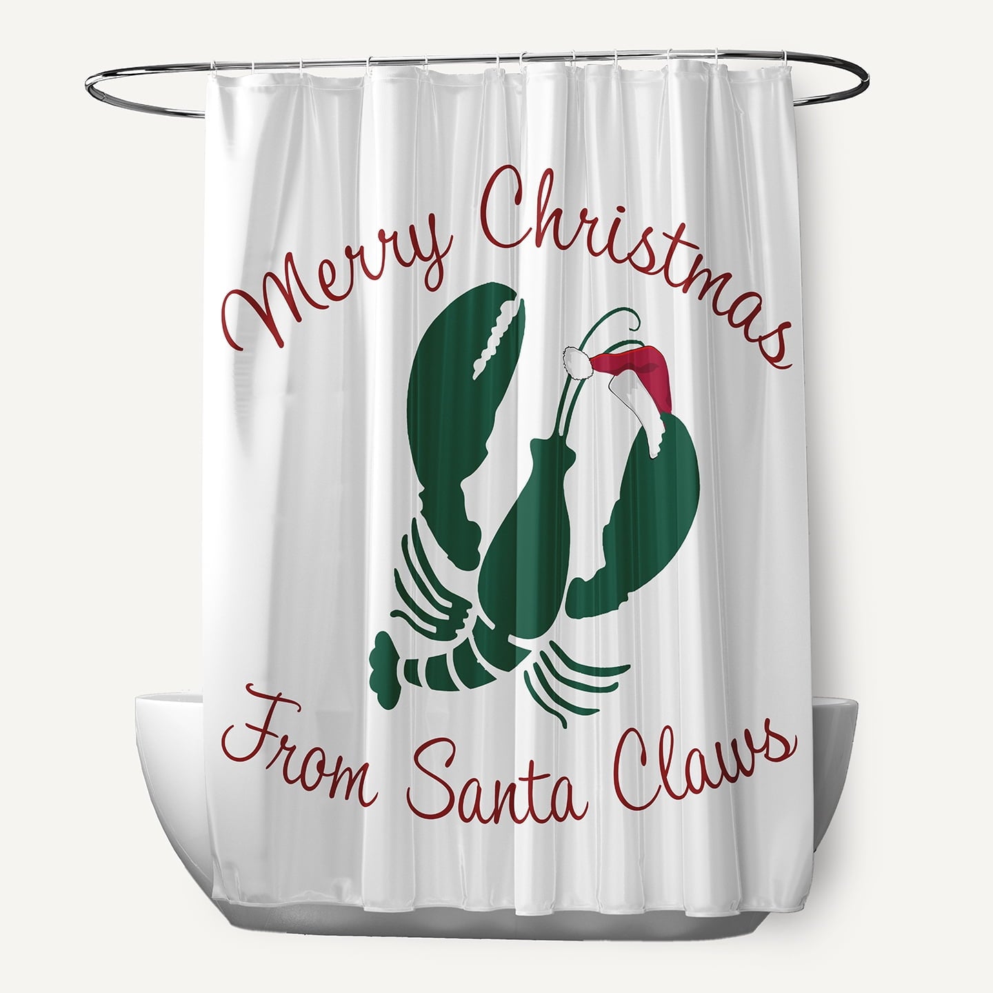 Simply Daisy 70" W x 73" L Santa Claws Lobster Polyester Shower Curtain, Forest Green [1 Ct]