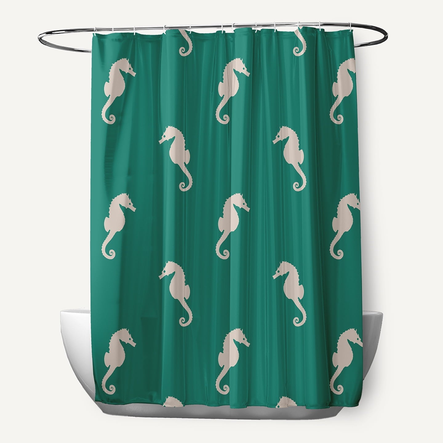 Simply Daisy 70" W x 73" L Sea Horses Polyester Shower Curtain, Kelly Green [1 Ct]